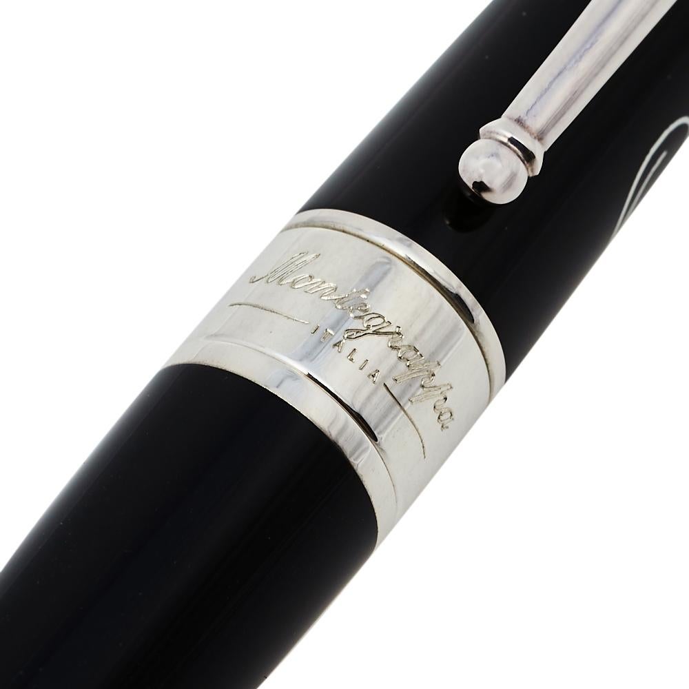 Montegrappa Black  Limited Edition Black Resin Sterling Silver Fineliner Pen In Good Condition In Dubai, Al Qouz 2