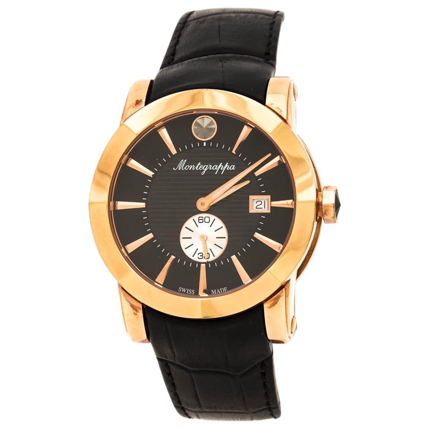 Montegrappa Black Rose Gold Plated NeroUno IDNRWAIB Men's Wristwatch 42 mm