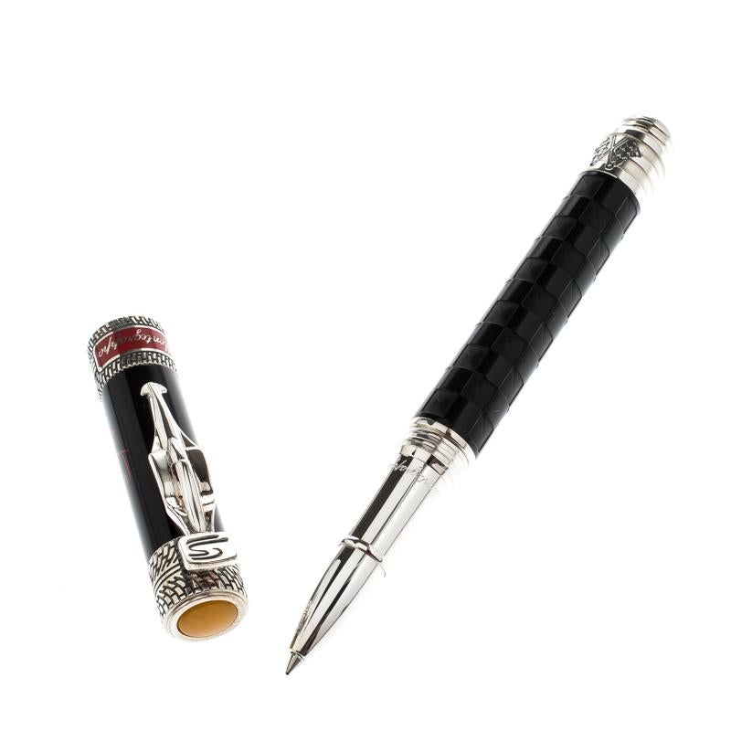 Montegrappa's Icons series of pens pay homage to cultural moguls whose achievements have elevated them to global recognition. For this version, the label picked Ayrton Senna, a Formula One hero. This elegant writing instrument is crafted from black