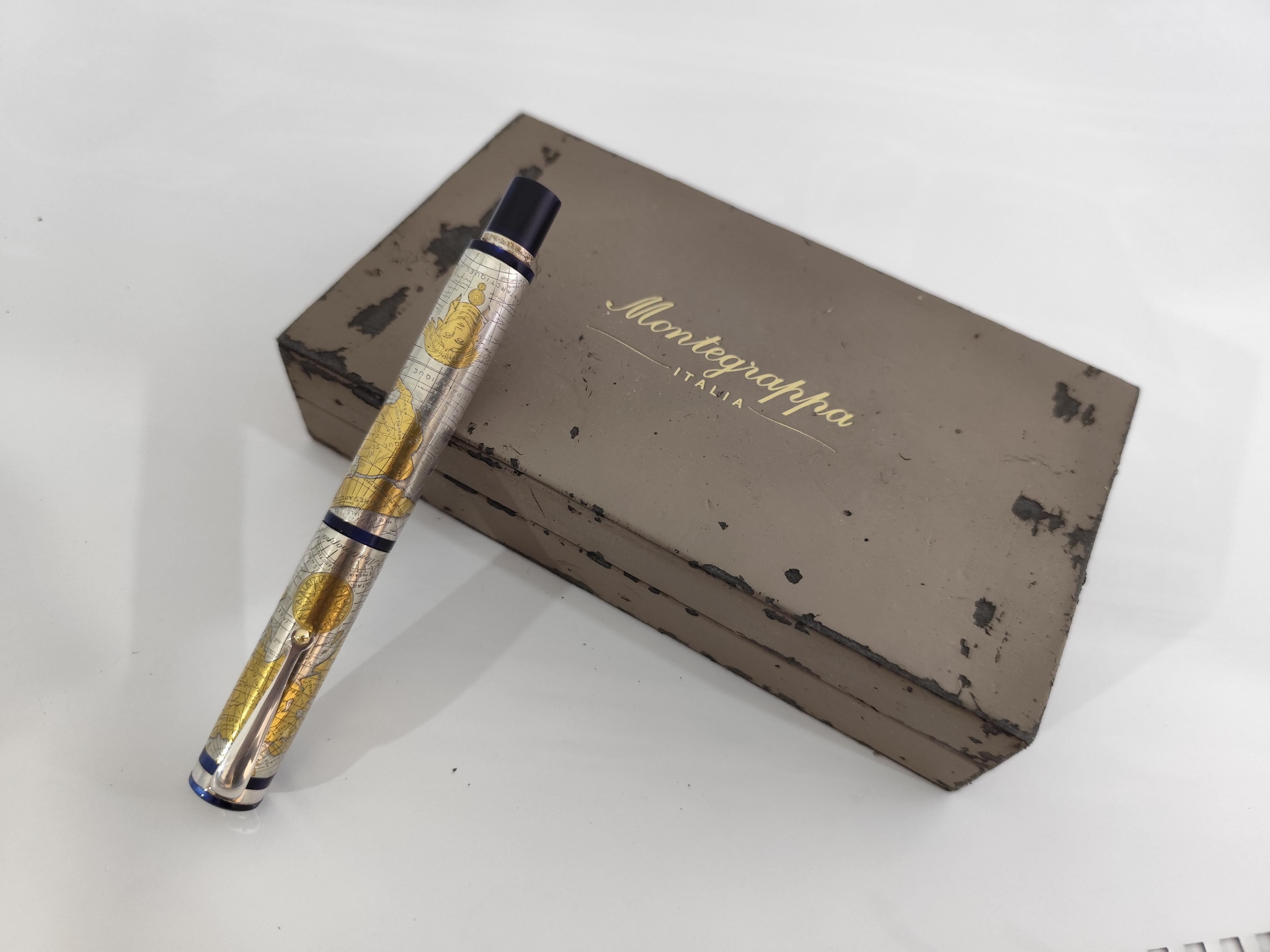 Montegrappa Gea 2001 Limited Edition Sterling Silver 18K M Nib Fountain in Box en vente 9