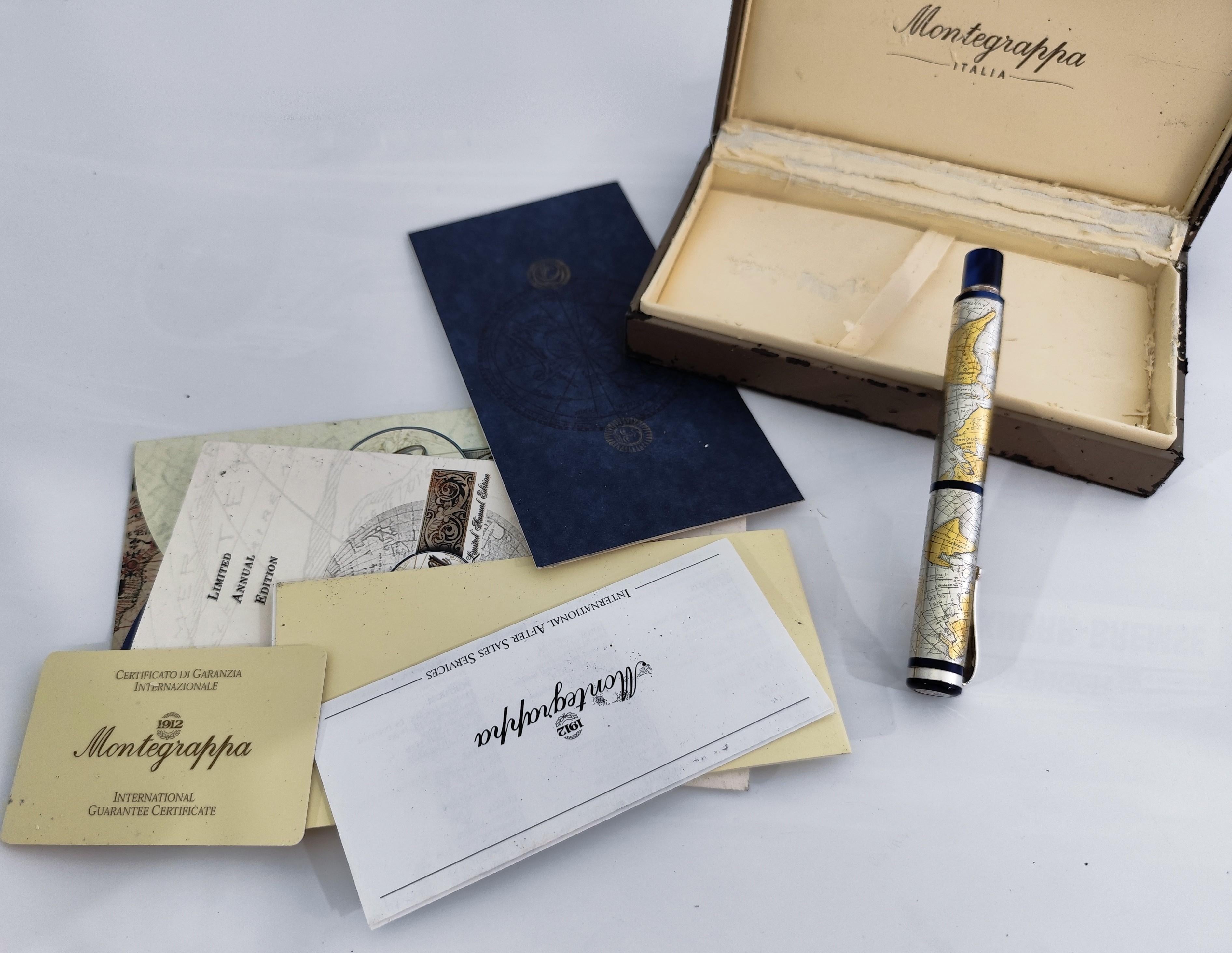 Montegrappa Gea 2001 Limited Edition Sterling Silver 18K M Nib Fountain in Box Unisexe en vente