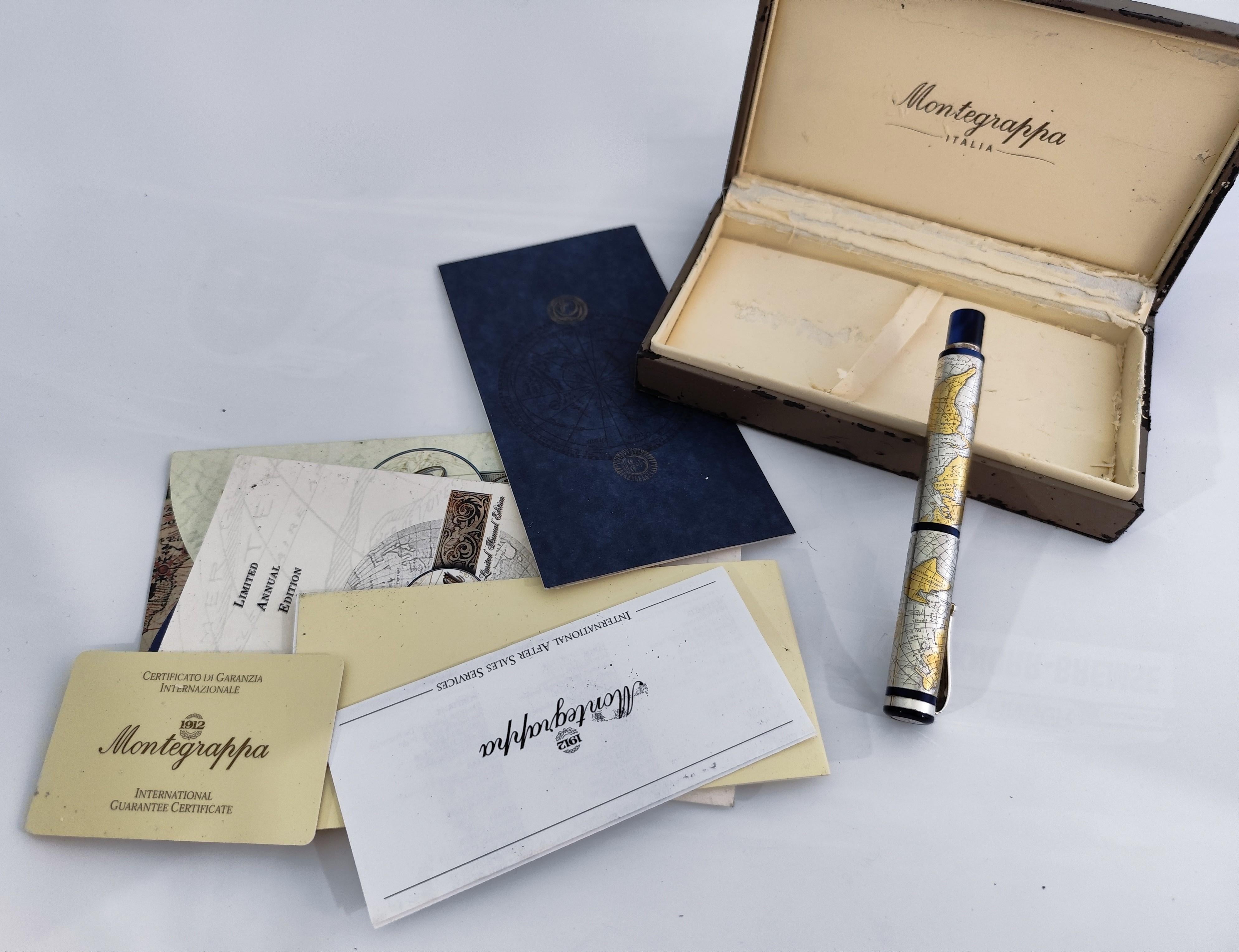 Montegrappa Gea 2001 Limited Edition Sterling Silver 18K M Nib Fountain in Box en vente 1
