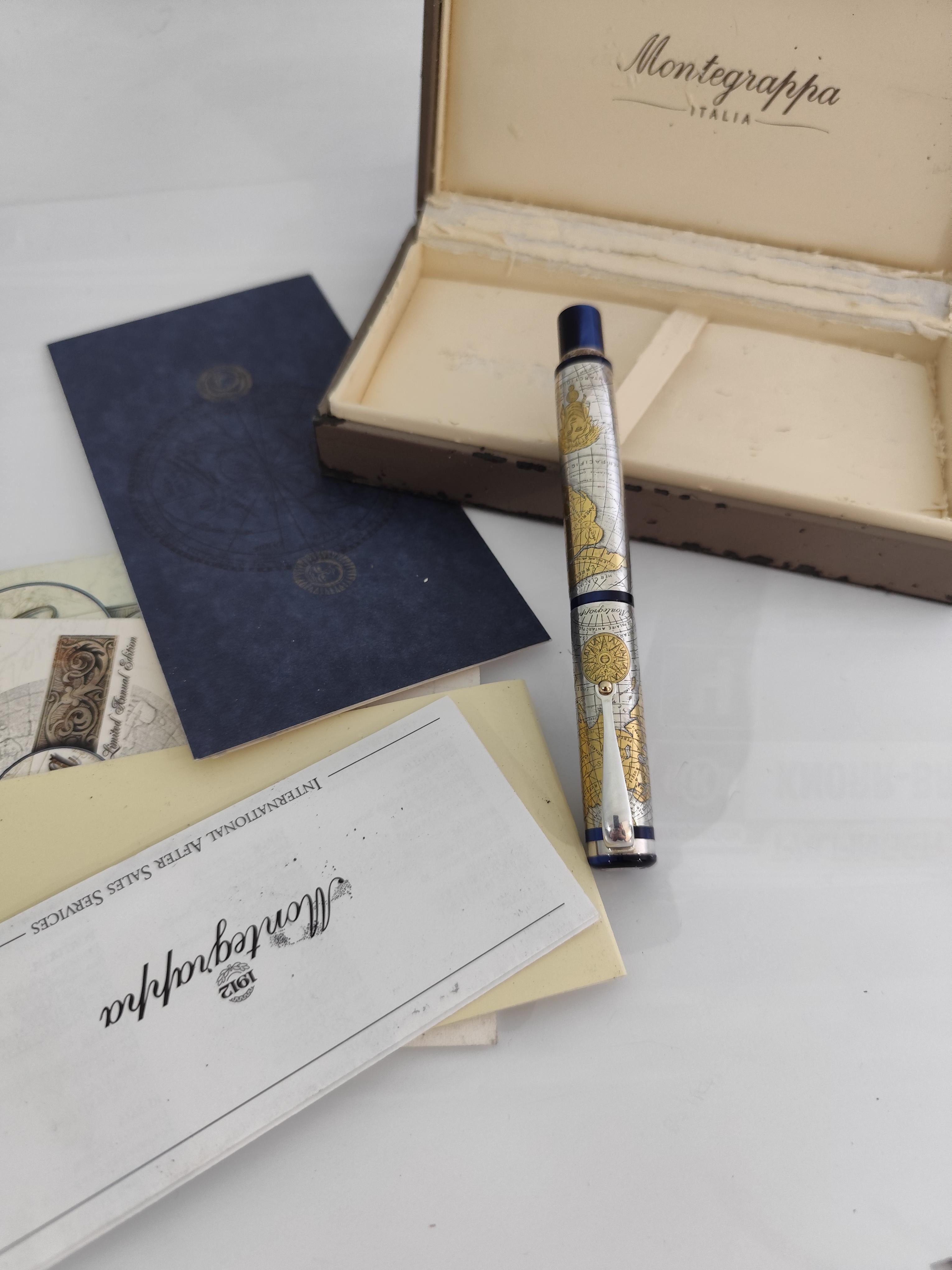 Montegrappa Gea 2001 Limited Edition Sterling Silver 18K M Nib Fountain in Box en vente 2