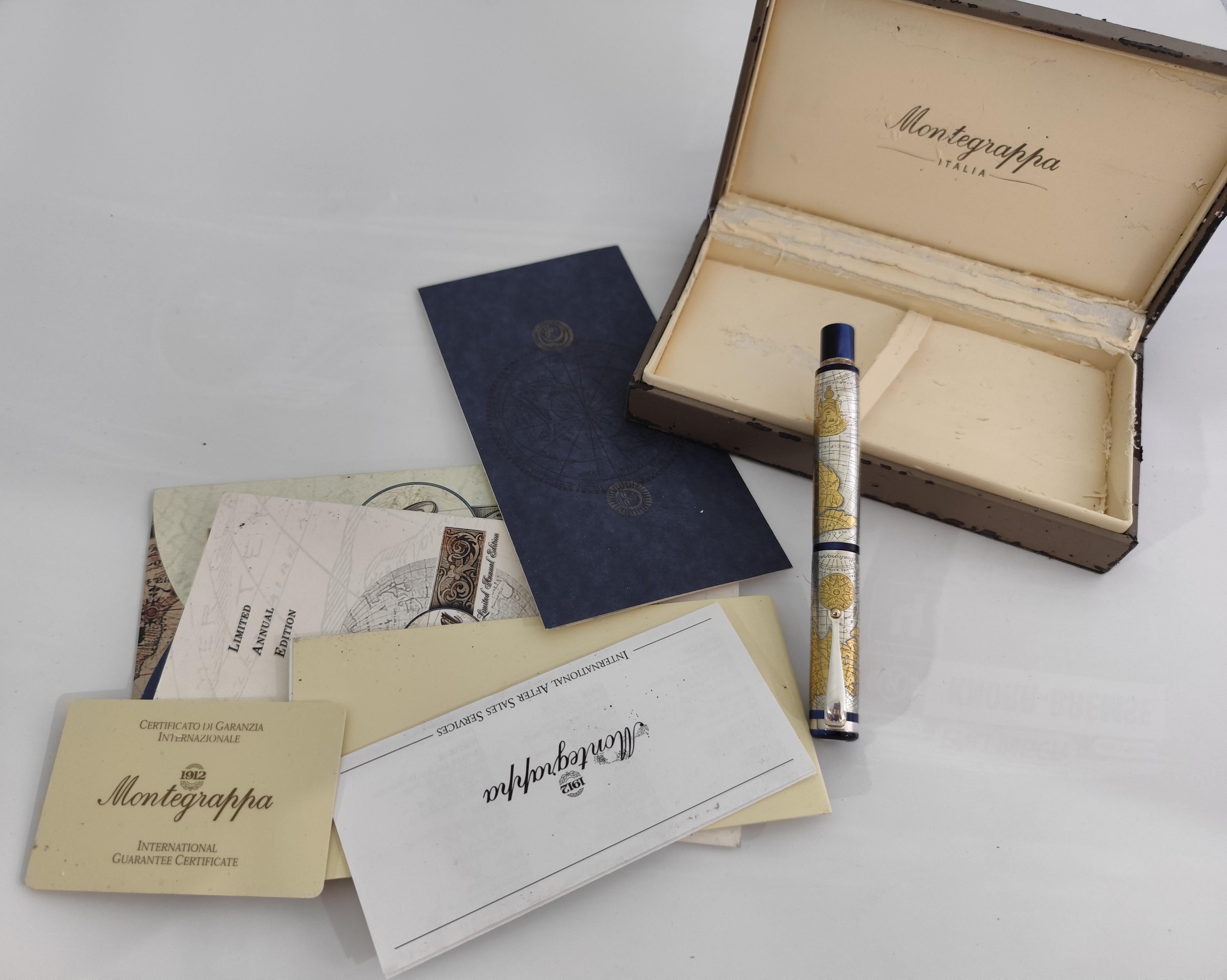 Montegrappa Gea 2001 Limited Edition Sterling Silver 18K M Nib Fountain in Box en vente 3