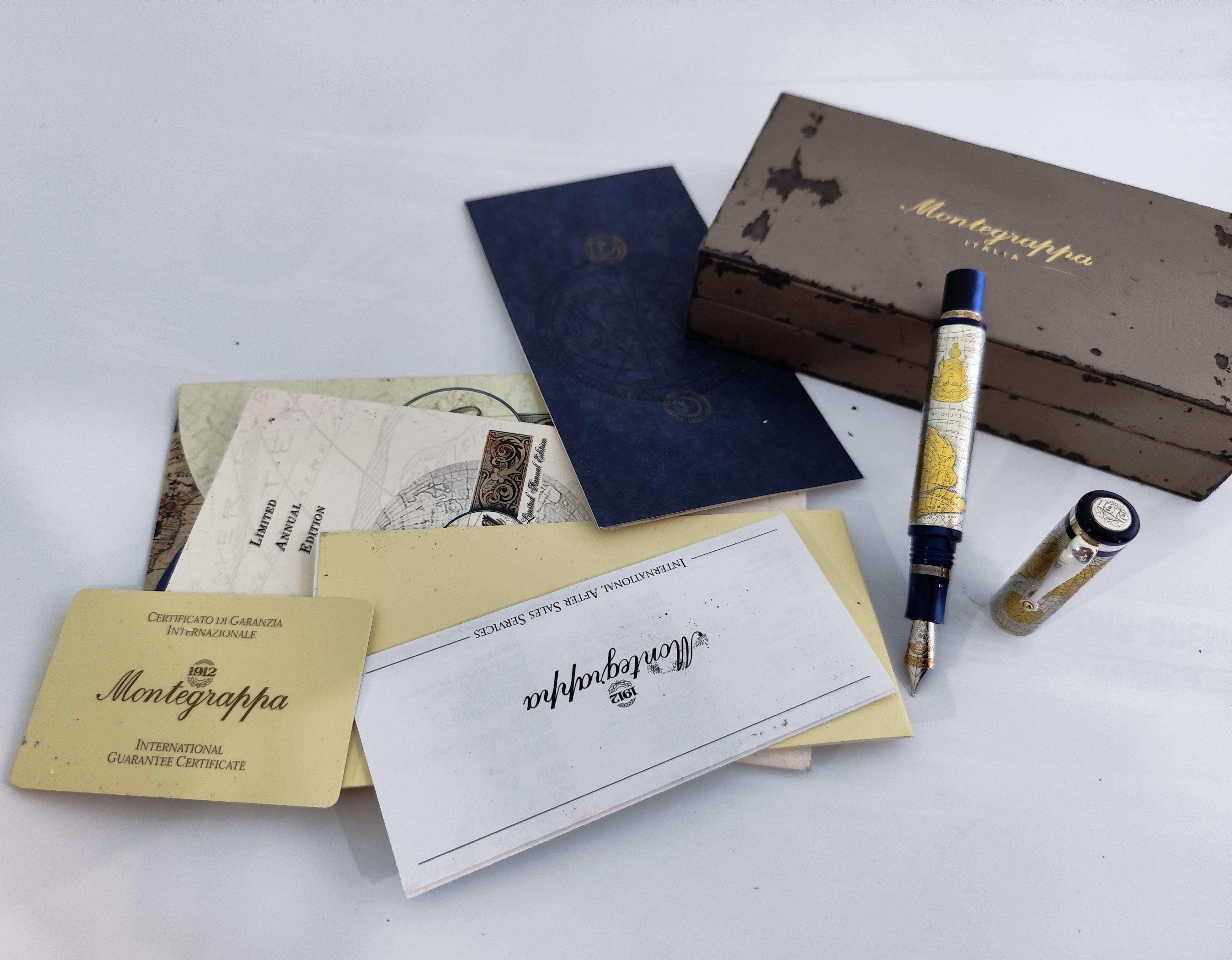Montegrappa Gea 2001 Limited Edition Sterling Silver 18K M Nib Fountain in Box en vente 4