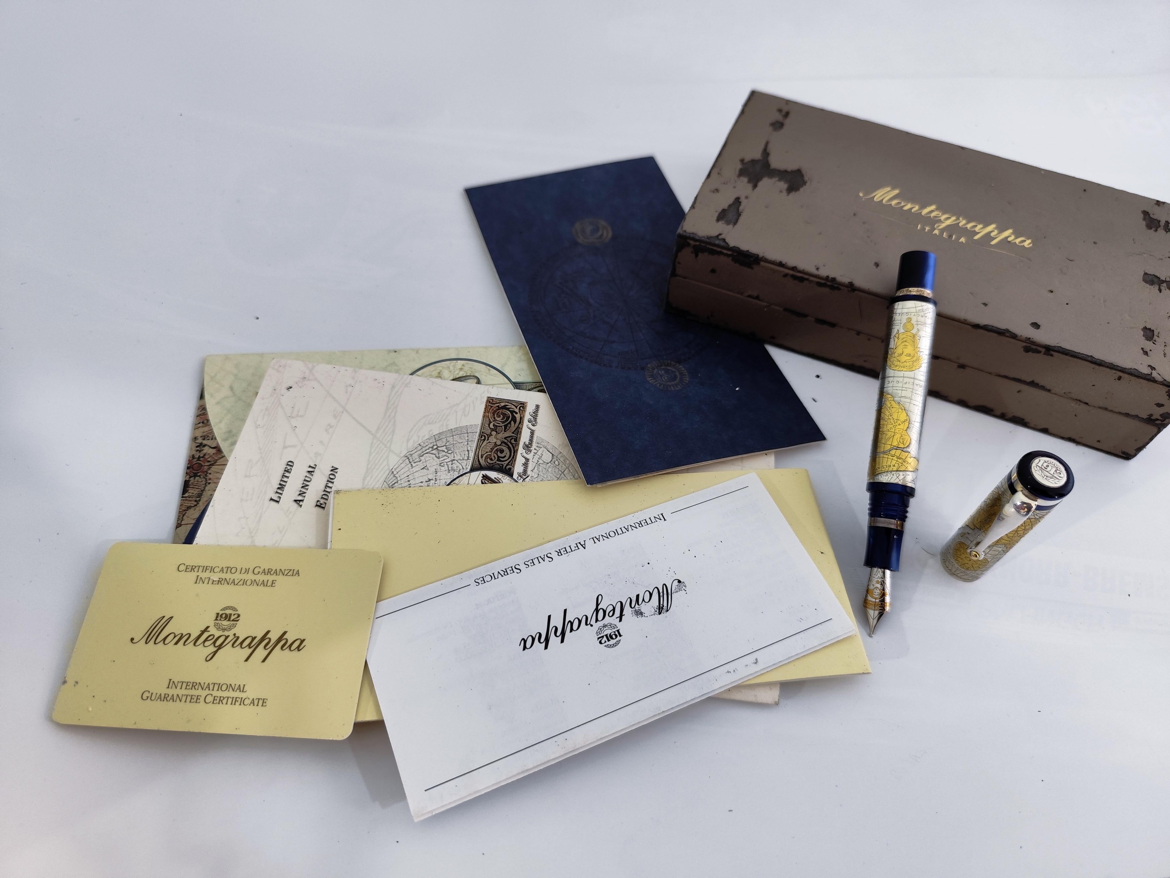 Montegrappa Gea 2001 Limited Edition Sterling Silver 18K M Nib Fountain in Box en vente 5