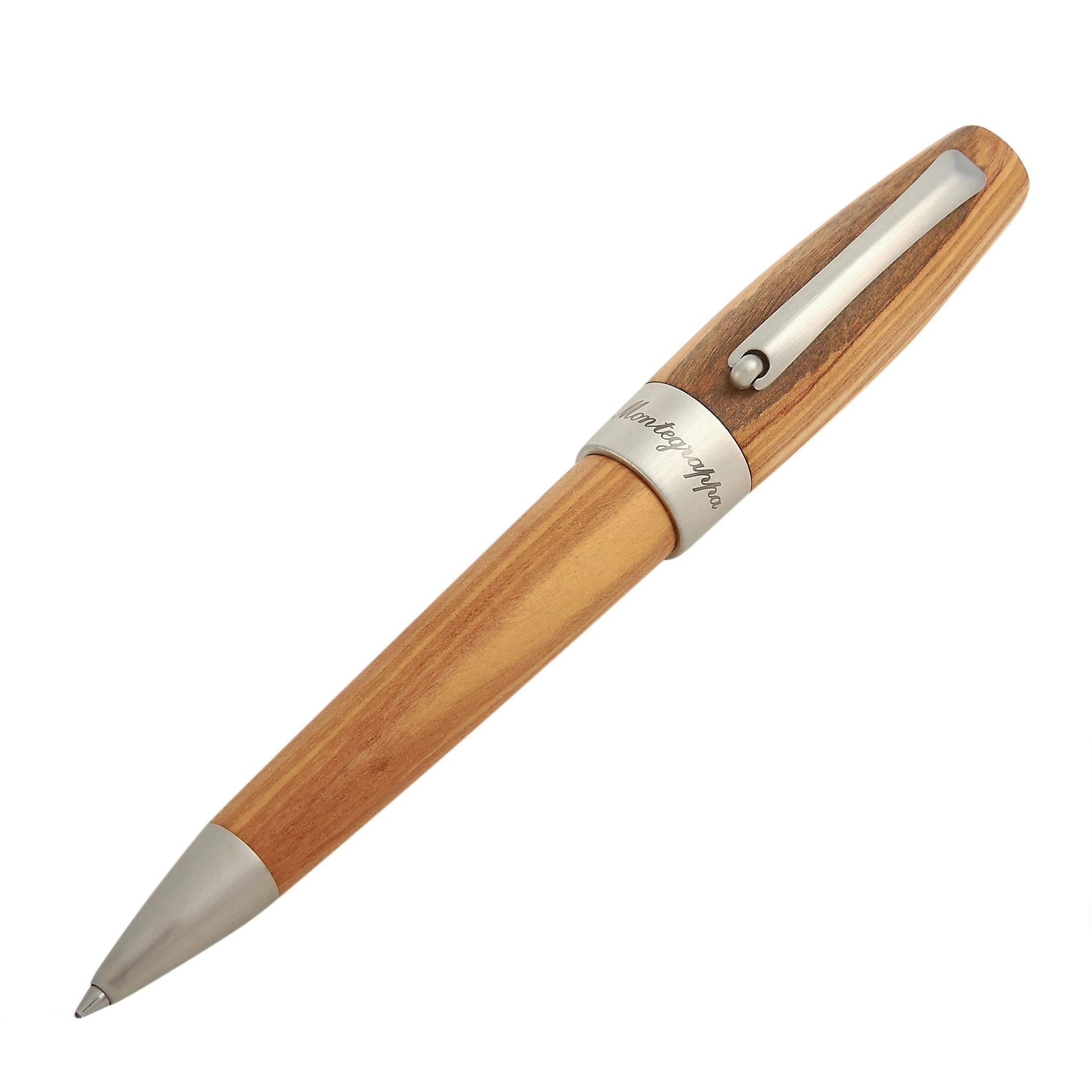 Montegrappa Kugelschreiber aus Herzholz, Olivholz und Edelstahl ISFOWBIO für Damen oder Herren im Angebot