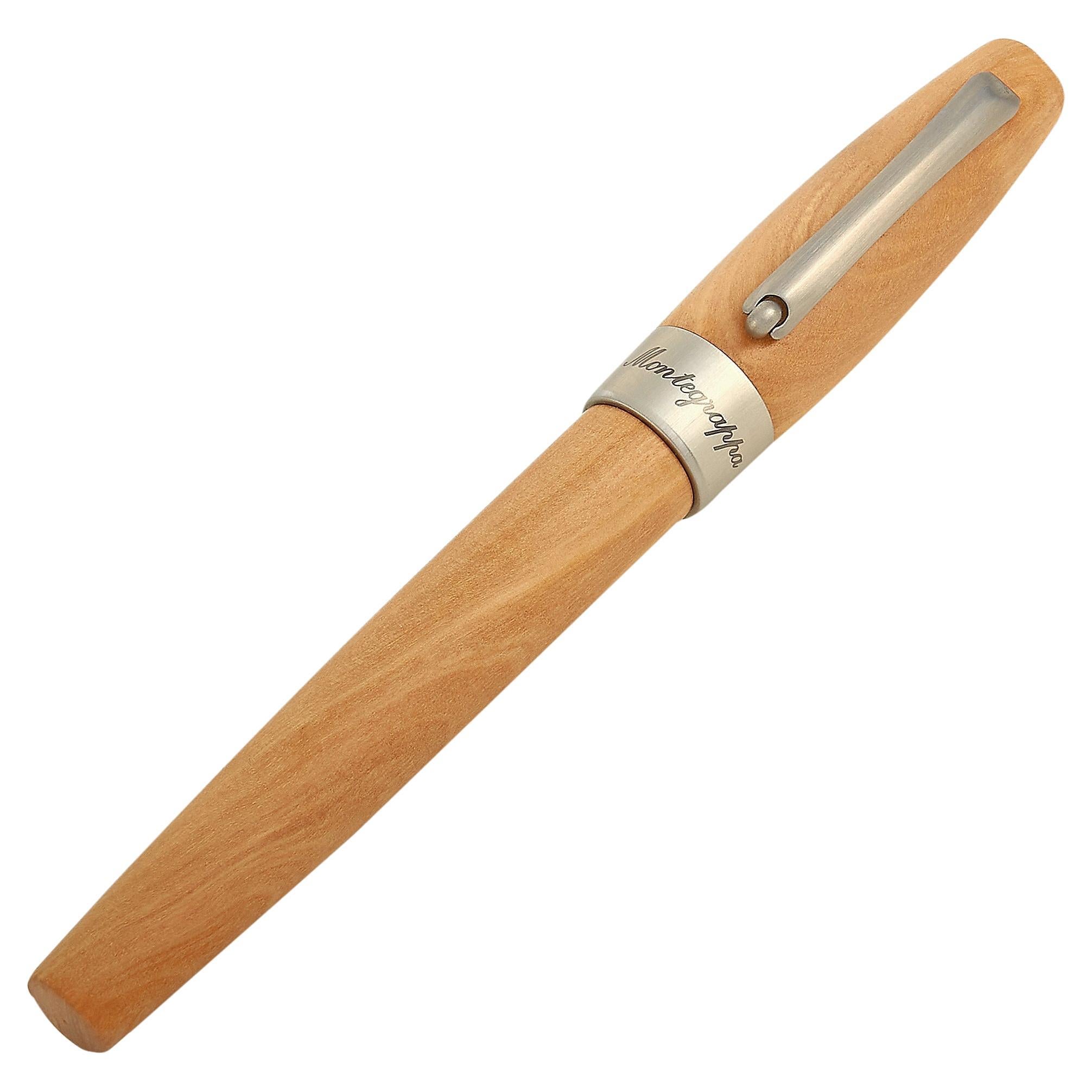 Montegrappa Heartwood Olive Wood and Stainless Steel Rollerball Pen ISFOWRIO For Sale
