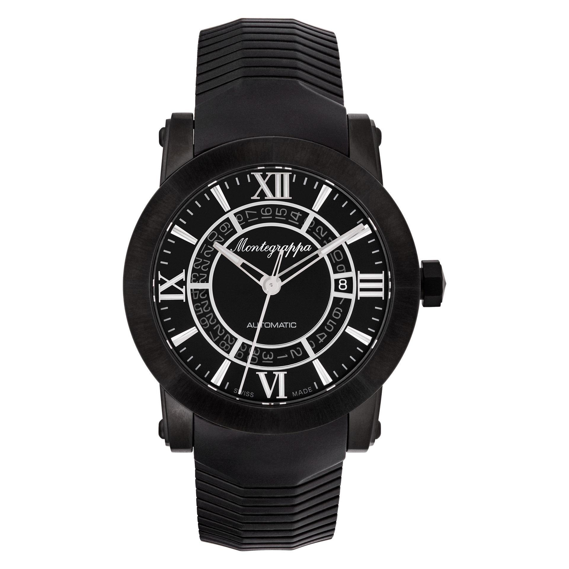 Montegrappa Skelett Datum Matt Schwarz pvd Automatikuhr. Montegrappa Nero im Zustand „Hervorragend“ im Angebot in Surfside, FL