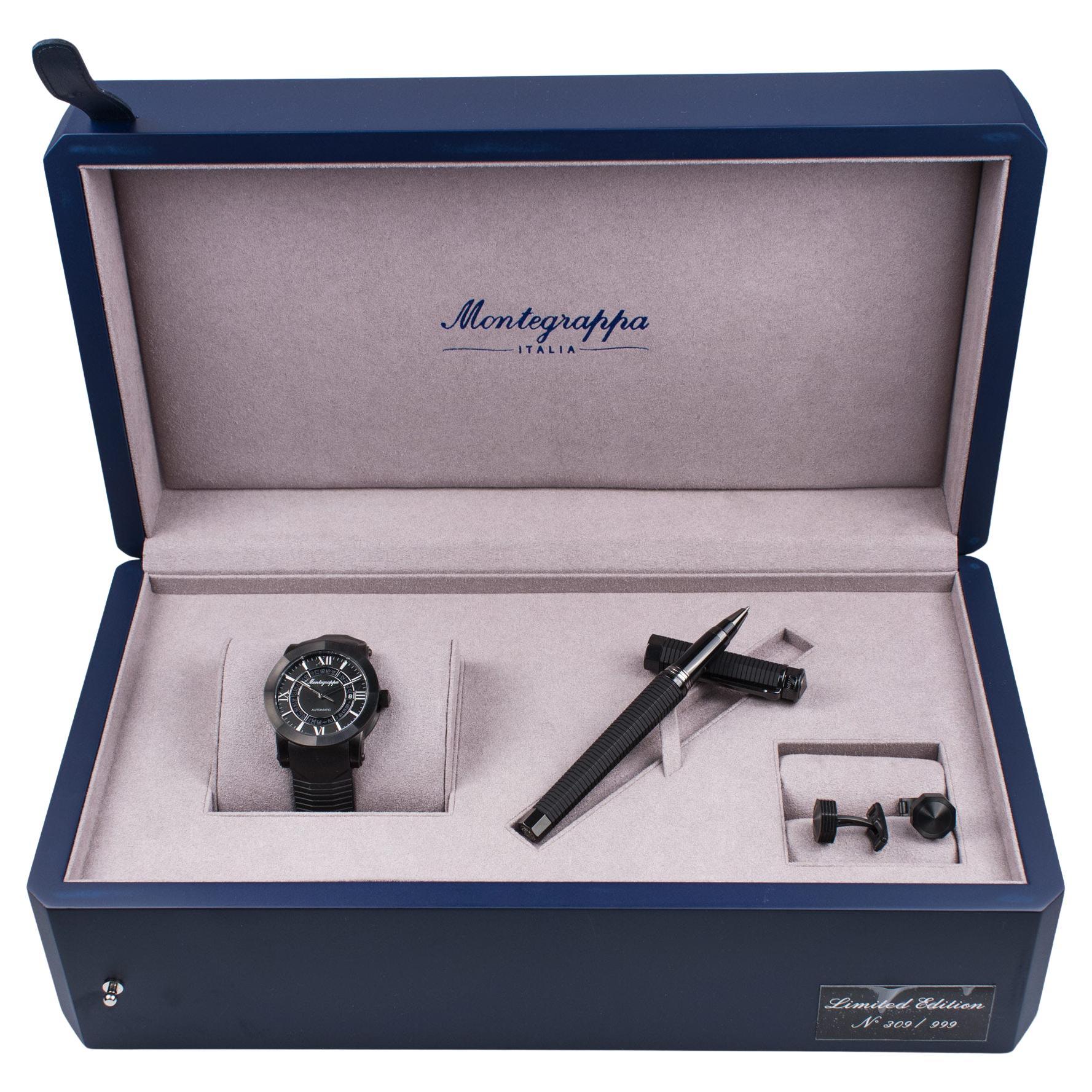 Montegrappa Skeleton Date Matte Black pvd Automatic Watch. Montegrappa Nero For Sale