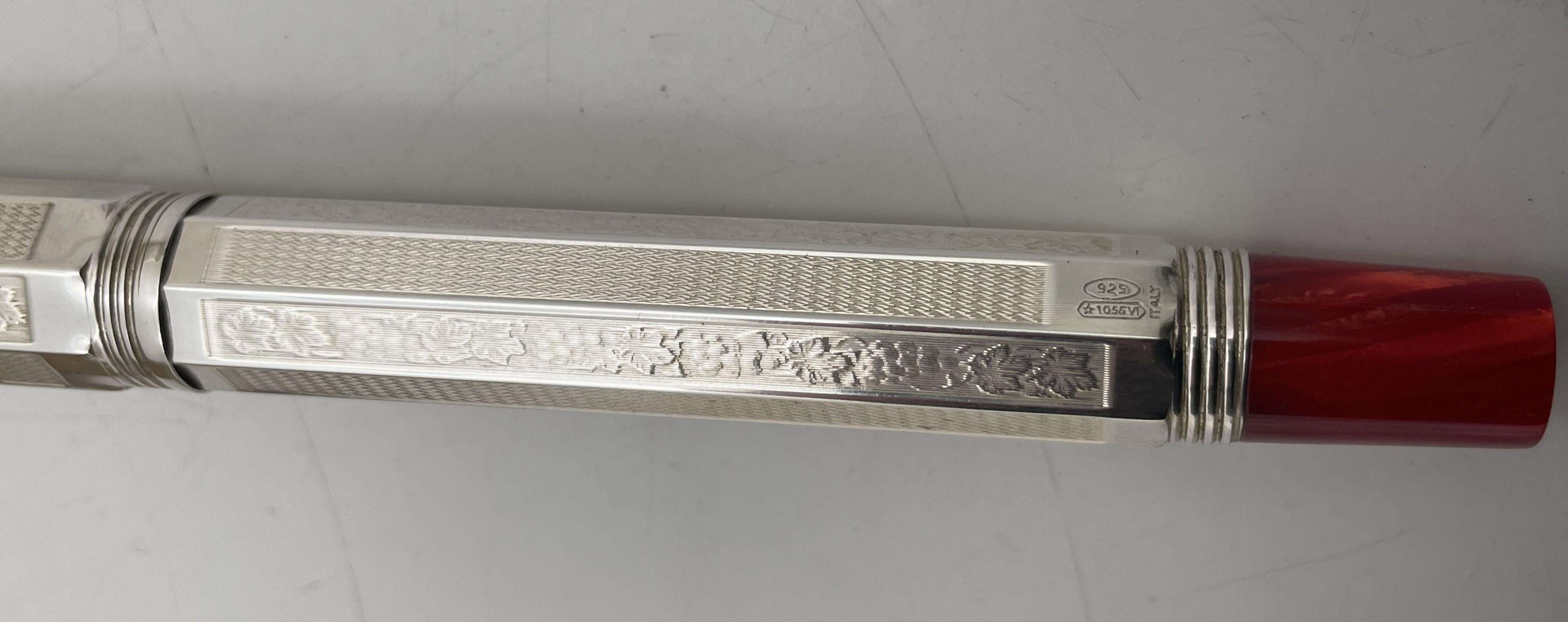 Late 20th Century Montegrappa Special Reserve 1996 Sterling Silver Rollerball Pen Limited Edition For Sale