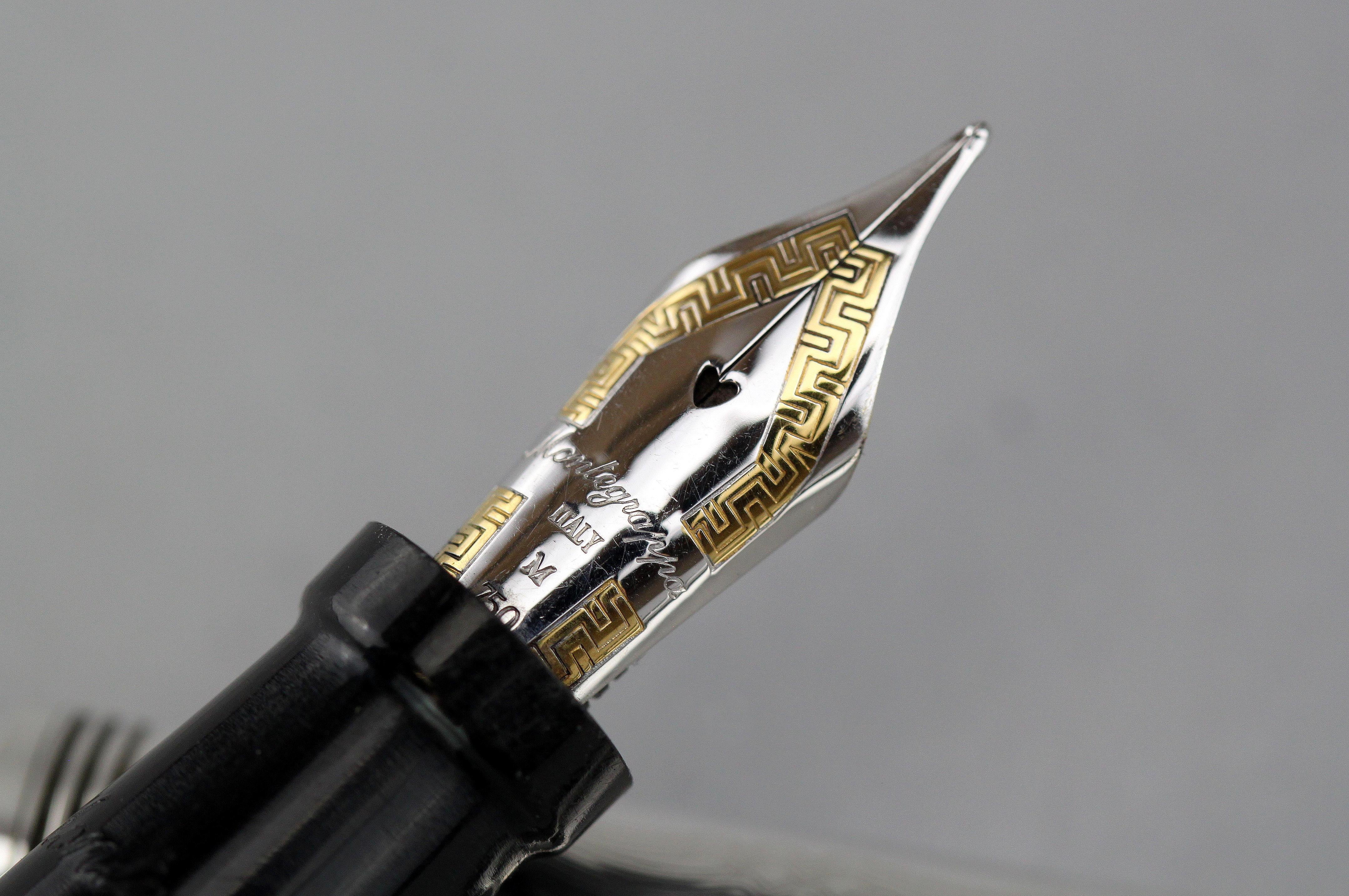 Montegrappa, Sterling Silver Fountain Pen with 18 Karat Yellow Gold Nib In Good Condition In Braintree, GB