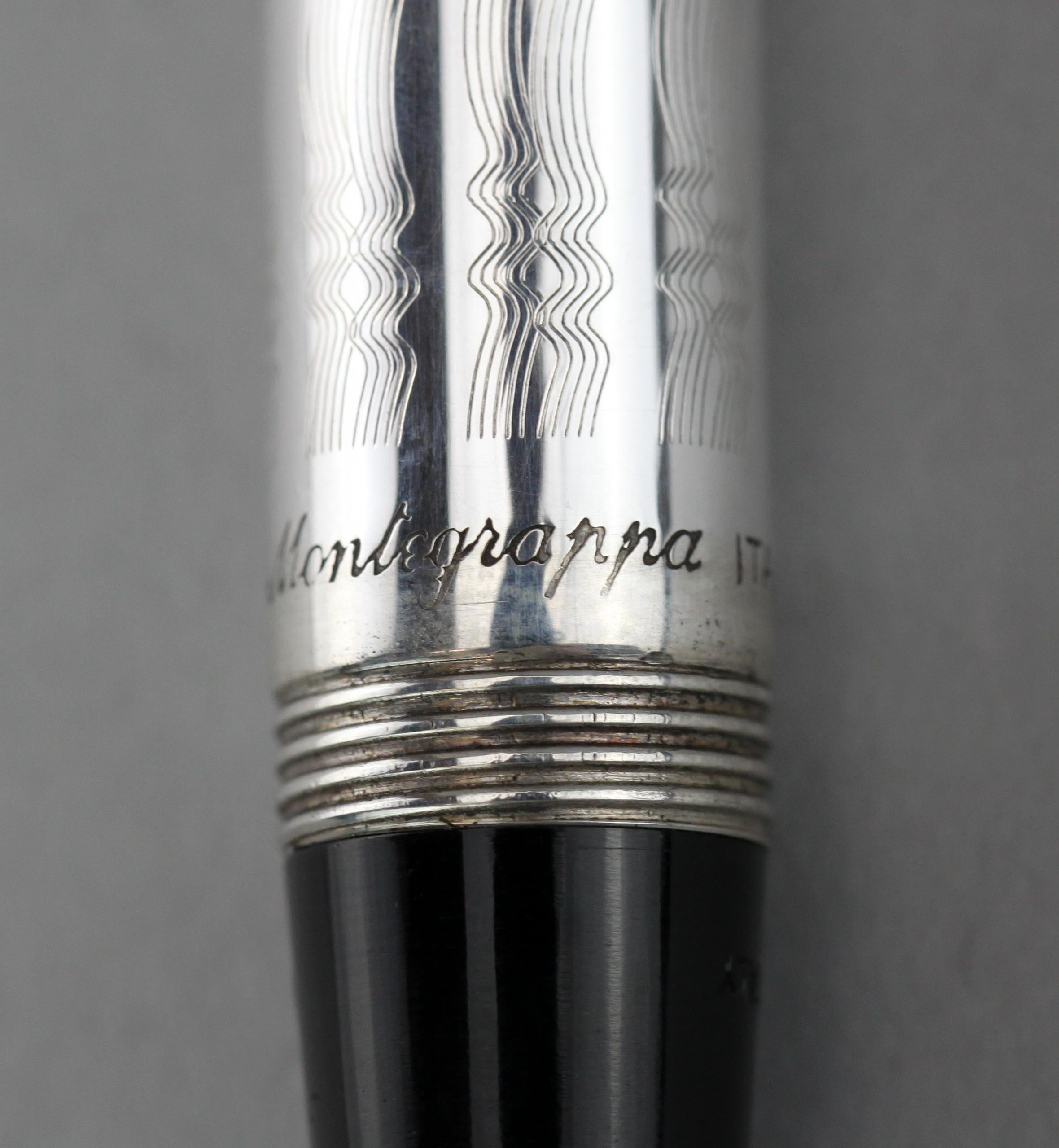Women's or Men's Montegrappa, Sterling Silver Fountain Pen with 18 Karat Yellow Gold Nib