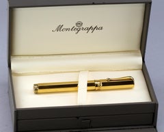 Stylo plume Montegrappa en argent sterling de finition dorée avec plume en or 18 carats