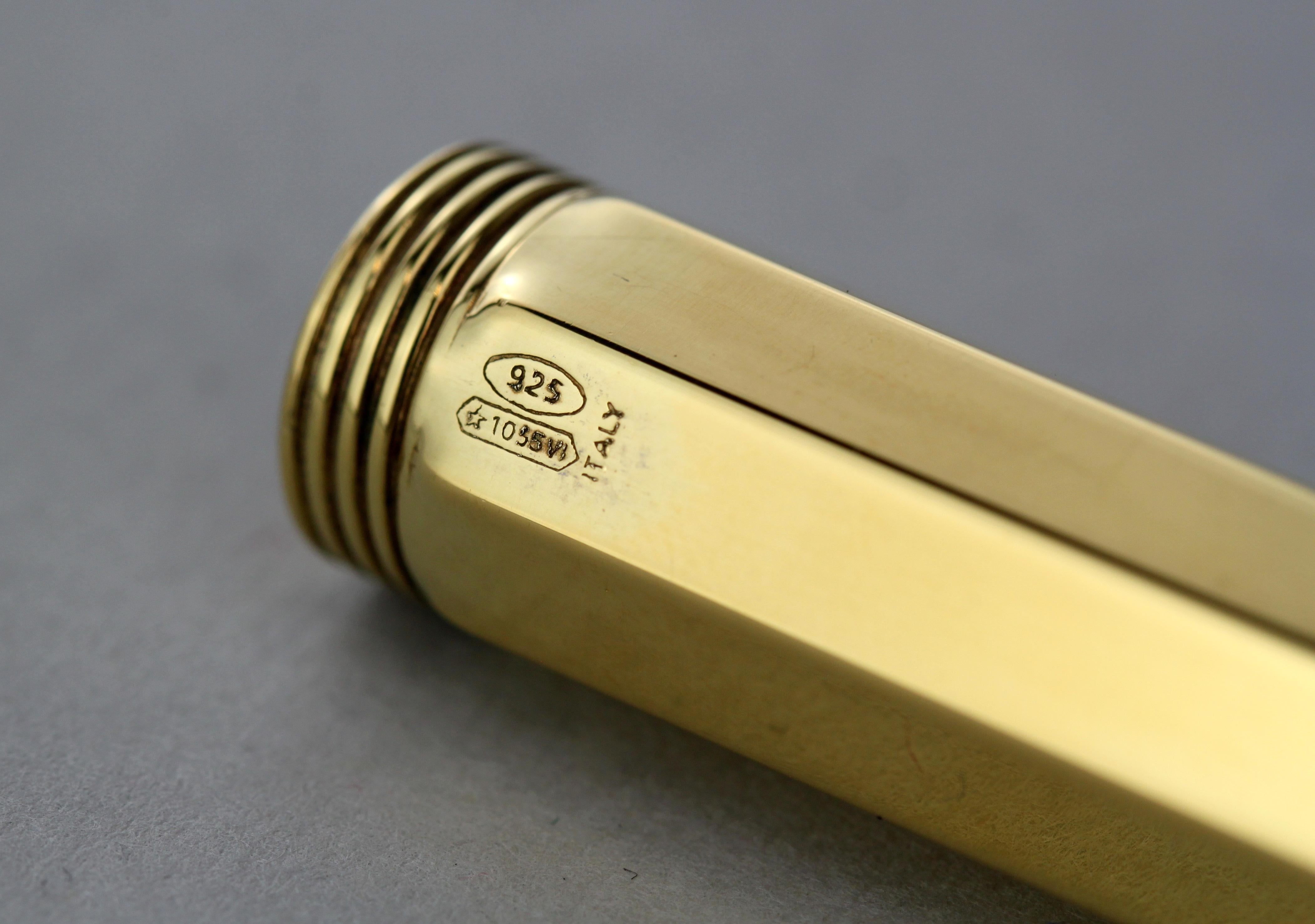 Stylo plume Montegrappa en argent sterling de finition dorée avec plume en or 18 carats Unisexe en vente