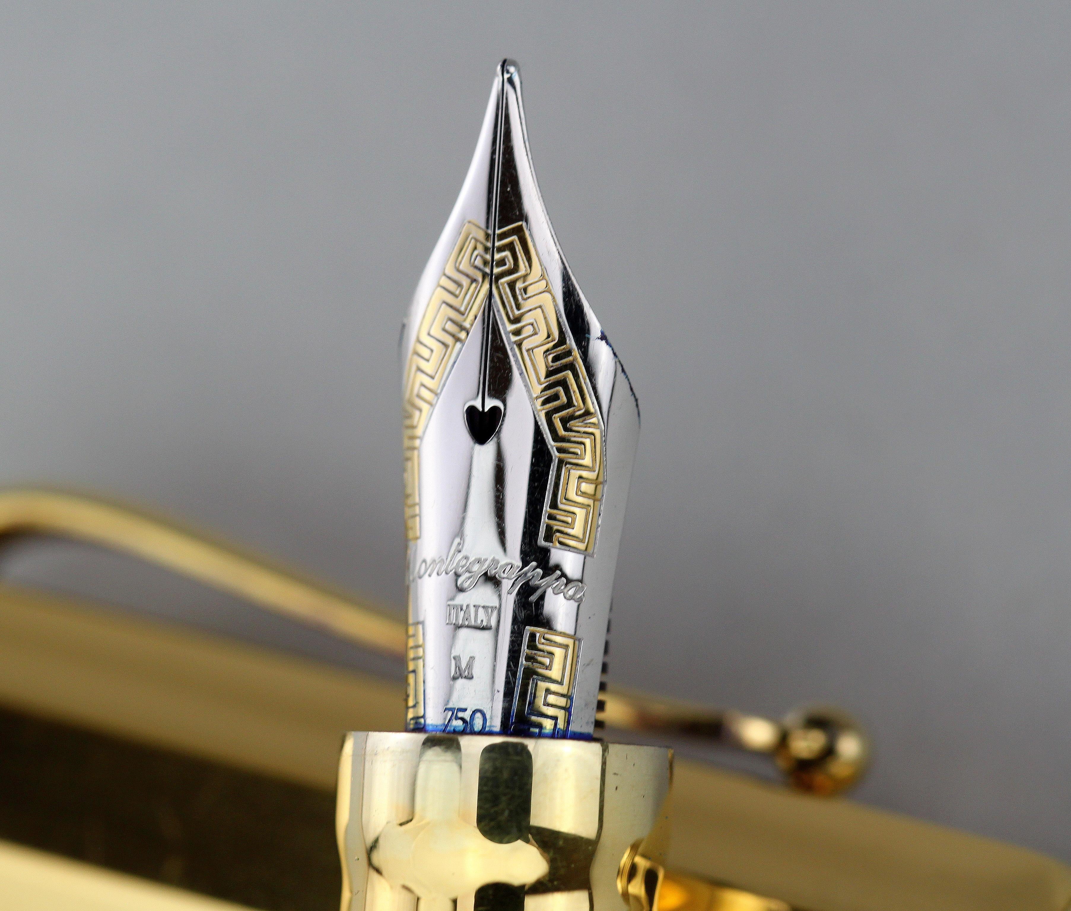 Montegrappa Sterling Silver Gold Tone Finish Fountain Pen with 18 Karat Gold Nib For Sale 1