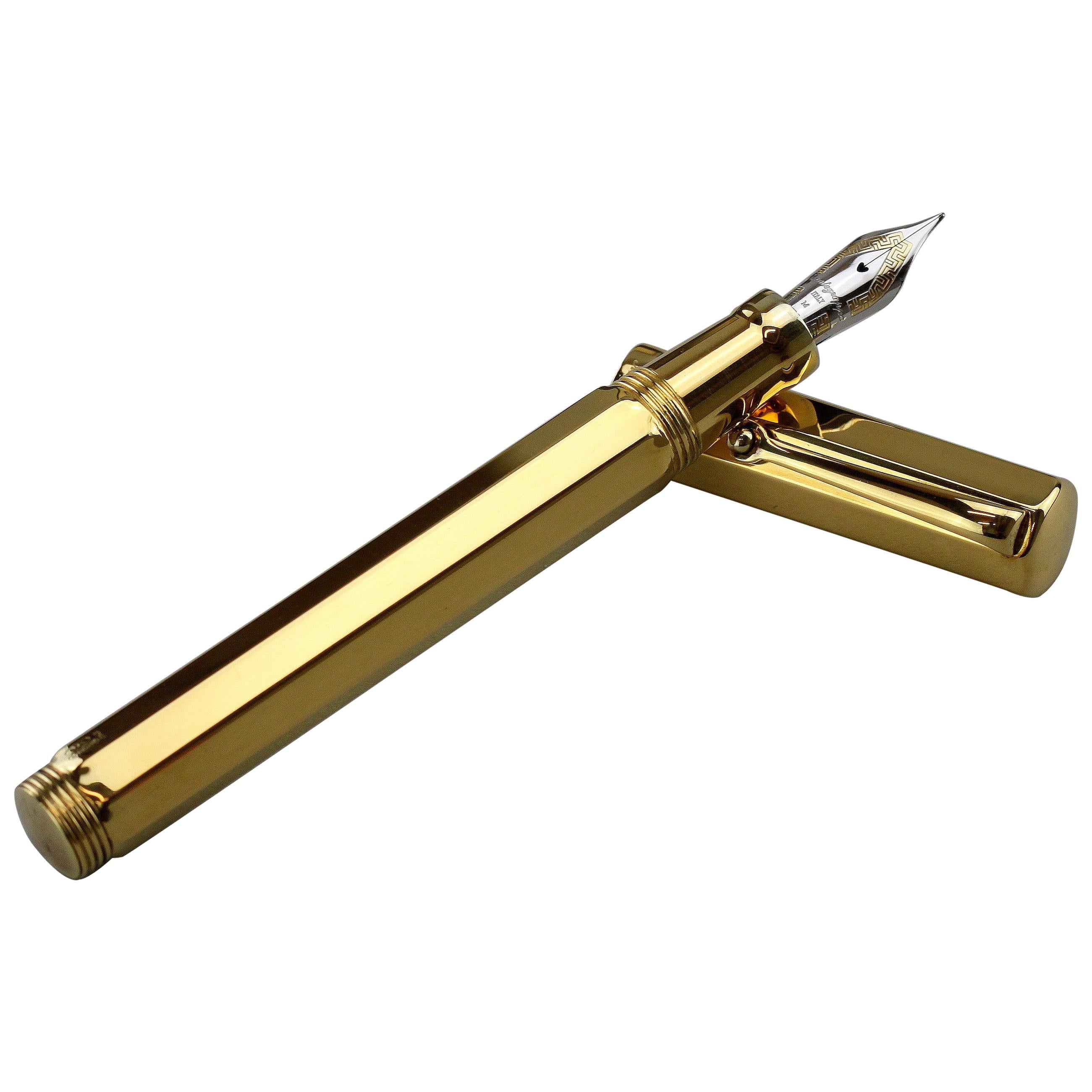 Stylo plume Montegrappa en argent sterling de finition dorée avec plume en or 18 carats en vente