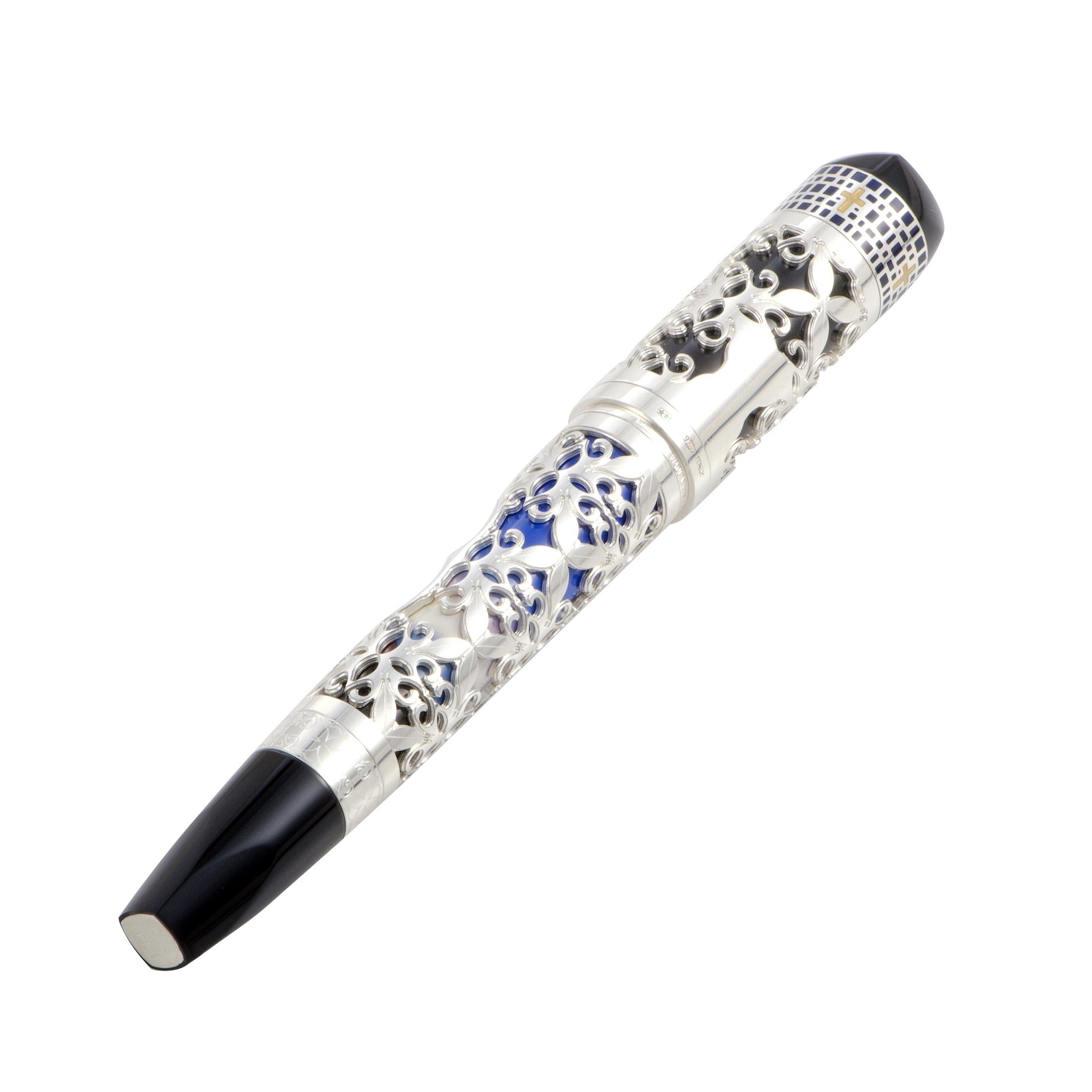 Drawing inspiration from Carl Bloch's famous “The Crucifixion” painting, this stunning limited edition rollerball pen from Montegrappa is presented with a resin body that’s been hand-painted and fitted with a sterling silver trim. The sterling