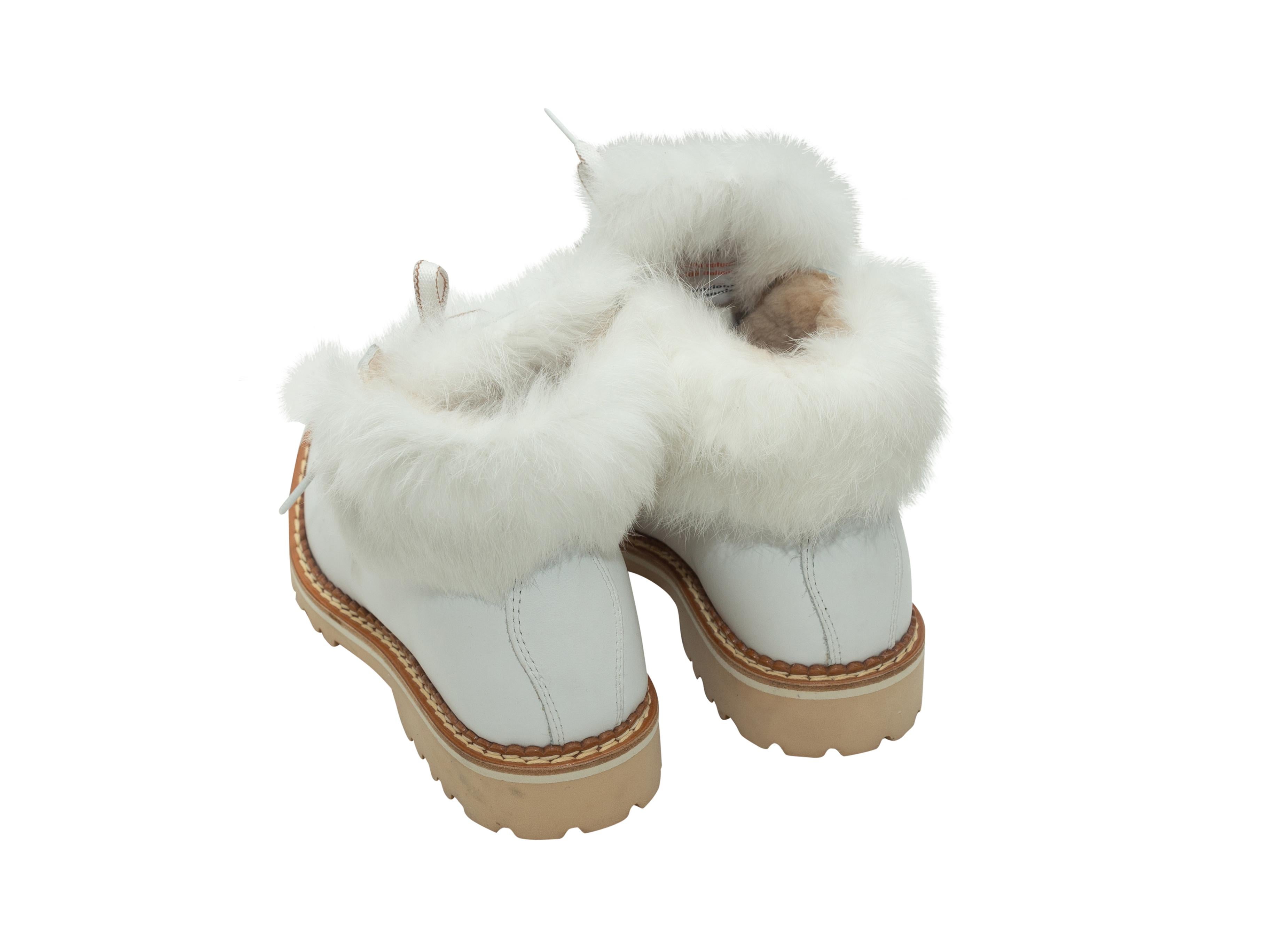 Montelliana Weißes Leder Pelz-besetzte Arbeitsstiefel (Grau)
