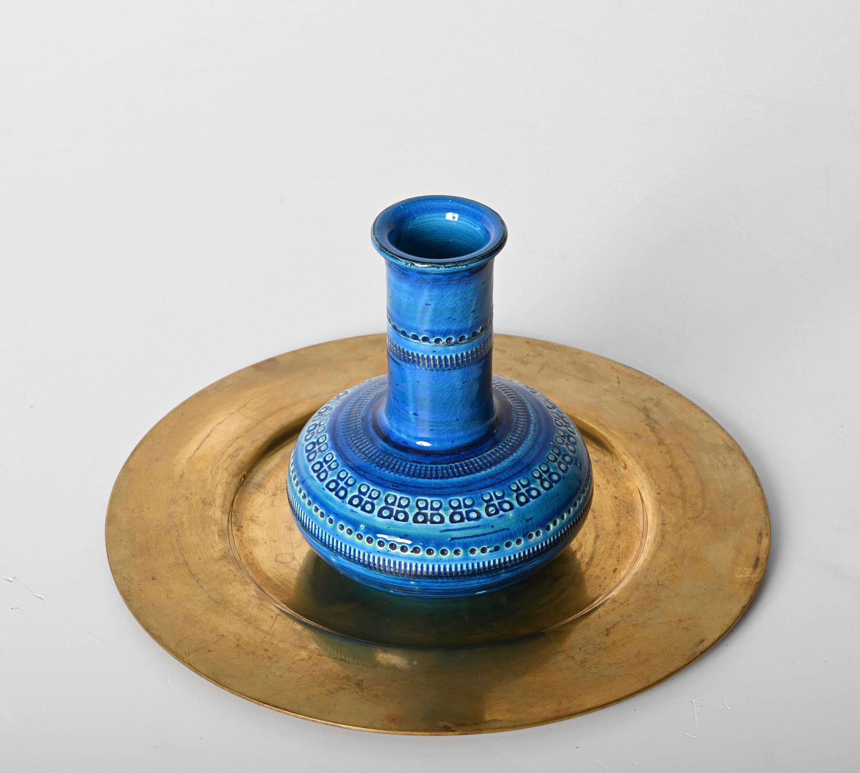 Montelupo and Londi Mid-Century Blue Ceramic Italian Vase for Bitossi, 1960s 5