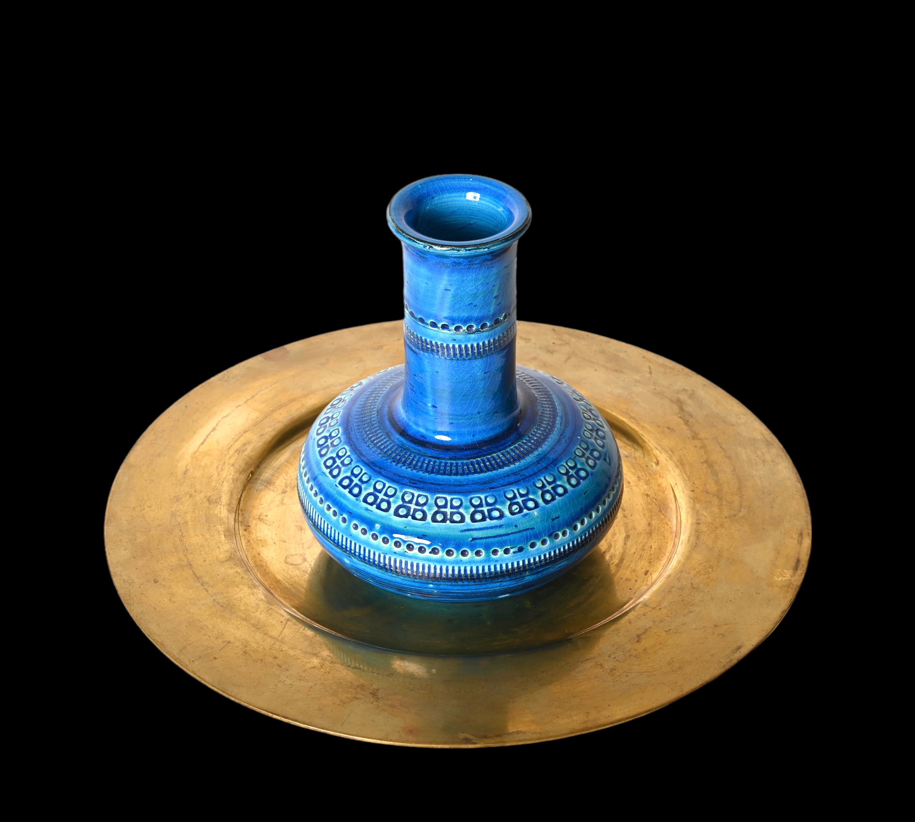 Glazed Montelupo and Londi Mid-Century Blue Ceramic Italian Vase for Bitossi, 1960s
