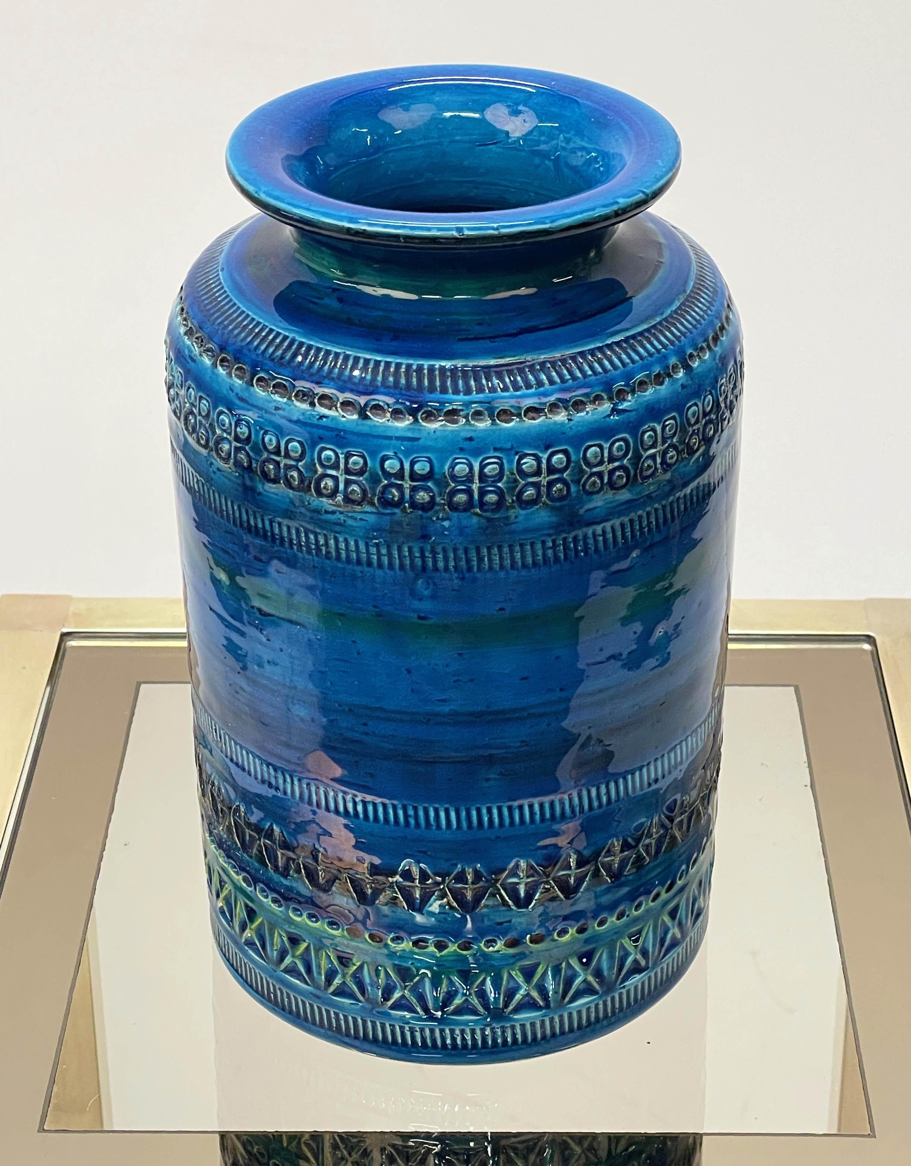Montelupo und Londi Blaue italienische Keramikvase aus der Jahrhundertmitte für Bitossi, 1960er Jahre im Angebot 1