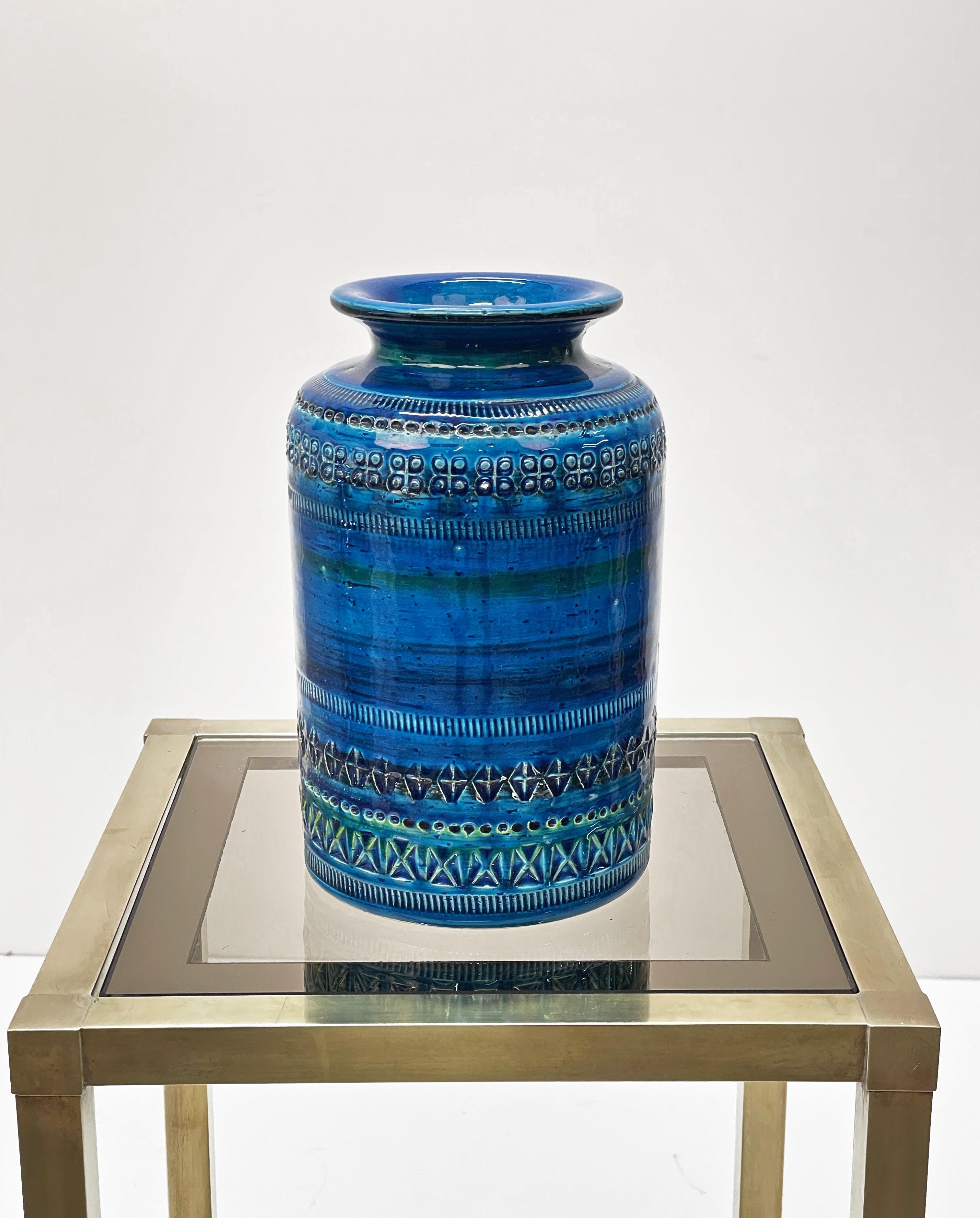 Montelupo und Londi Blaue italienische Keramikvase aus der Jahrhundertmitte für Bitossi, 1960er Jahre im Angebot 2