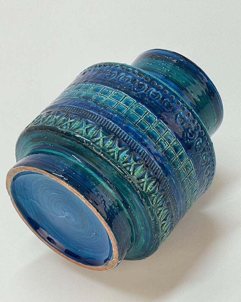 Montelupo and Londi Midcentury Blue Ceramic Italian Vase for Bitossi, 1960s For Sale 6
