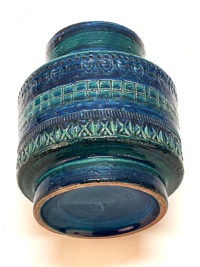 Montelupo and Londi Midcentury Blue Ceramic Italian Vase for Bitossi, 1960s For Sale 7