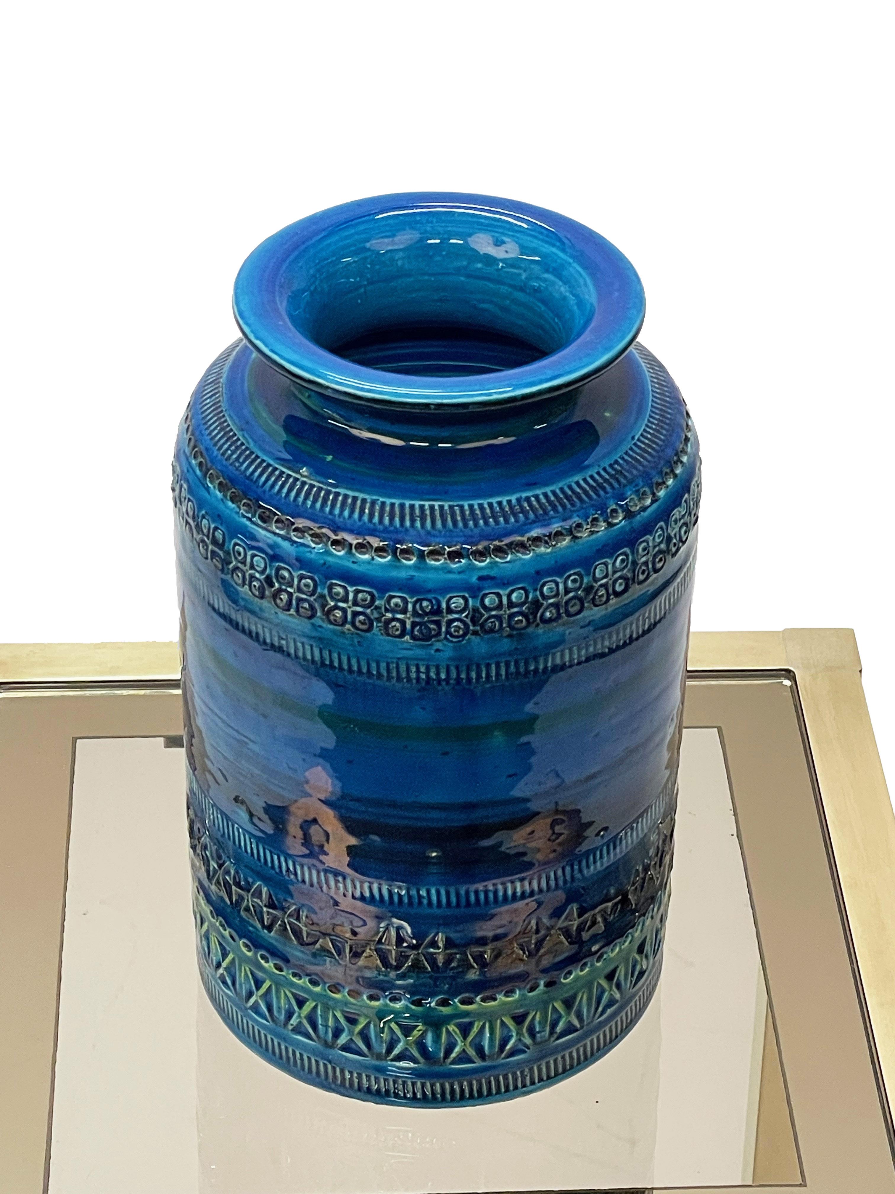 Montelupo and Londi Midcentury Blue Ceramic Italian Vase for Bitossi, 1960s For Sale 5