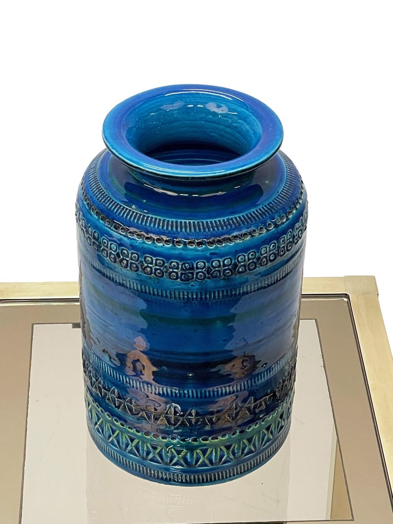 Montelupo and Londi Midcentury Blue Ceramic Italian Vase for Bitossi, 1960s For Sale 8