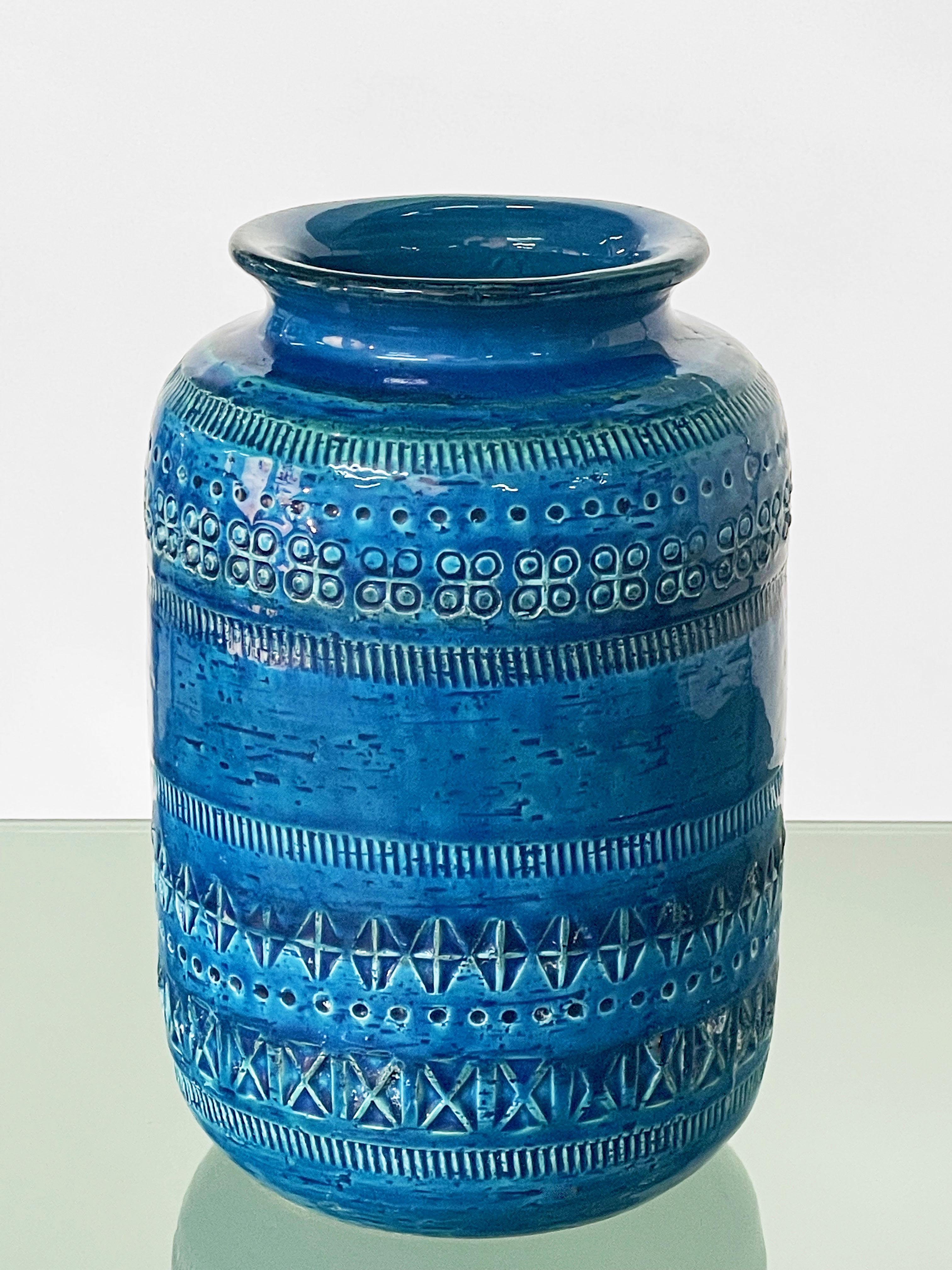 Montelupo and Londi Mid-Century Blue Ceramic Italian Vase for Bitossi, 1960s For Sale 5