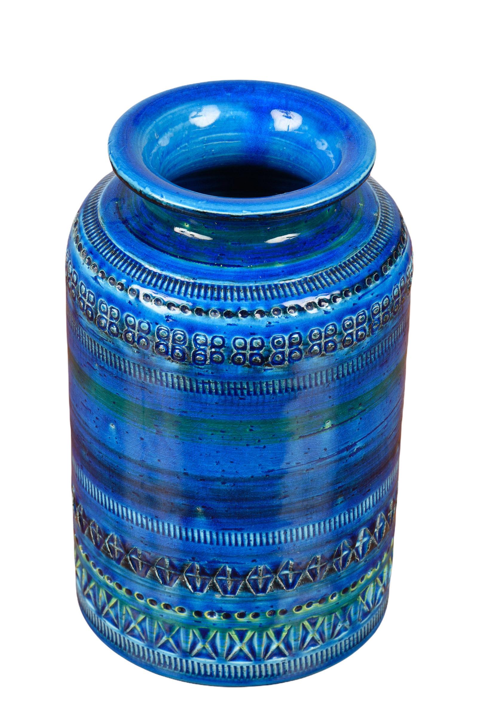 Montelupo and Londi Midcentury Blue Ceramic Italian Vase for Bitossi, 1960s For Sale 6