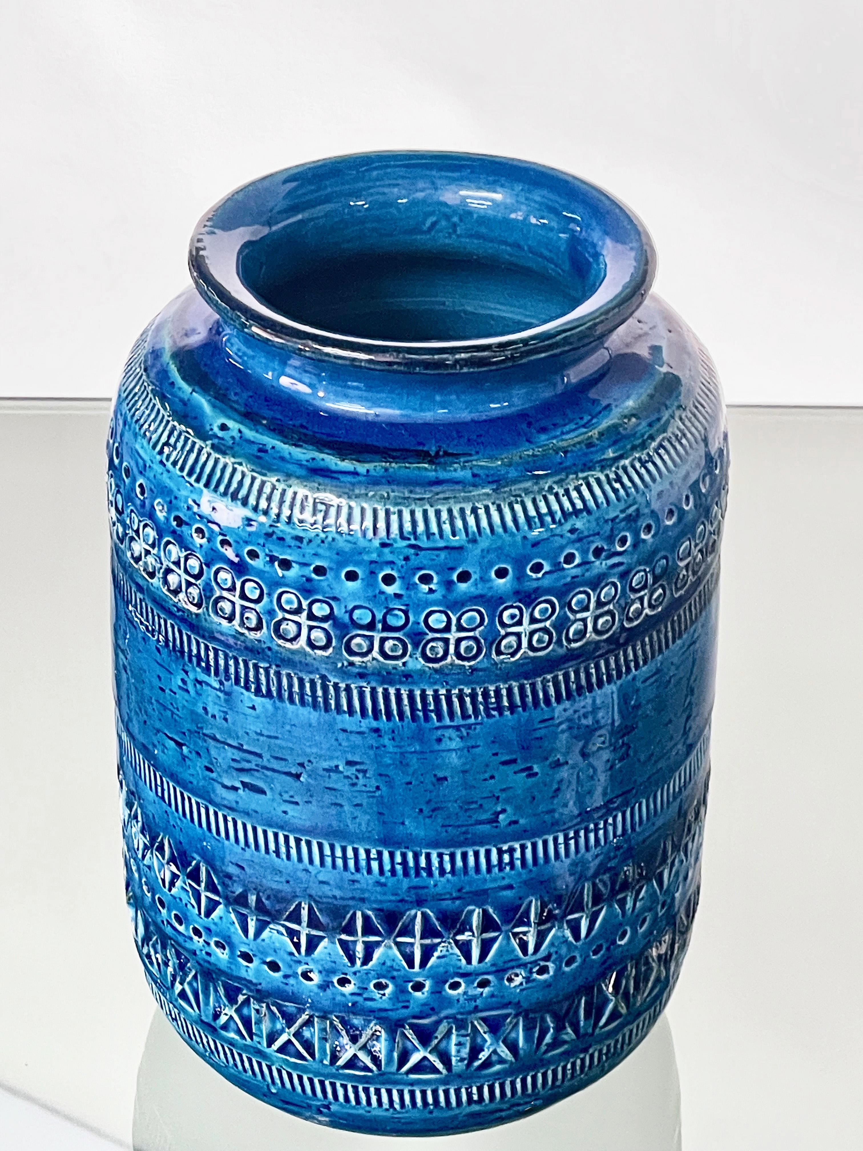 Montelupo and Londi Mid-Century Blue Ceramic Italian Vase for Bitossi, 1960s For Sale 7