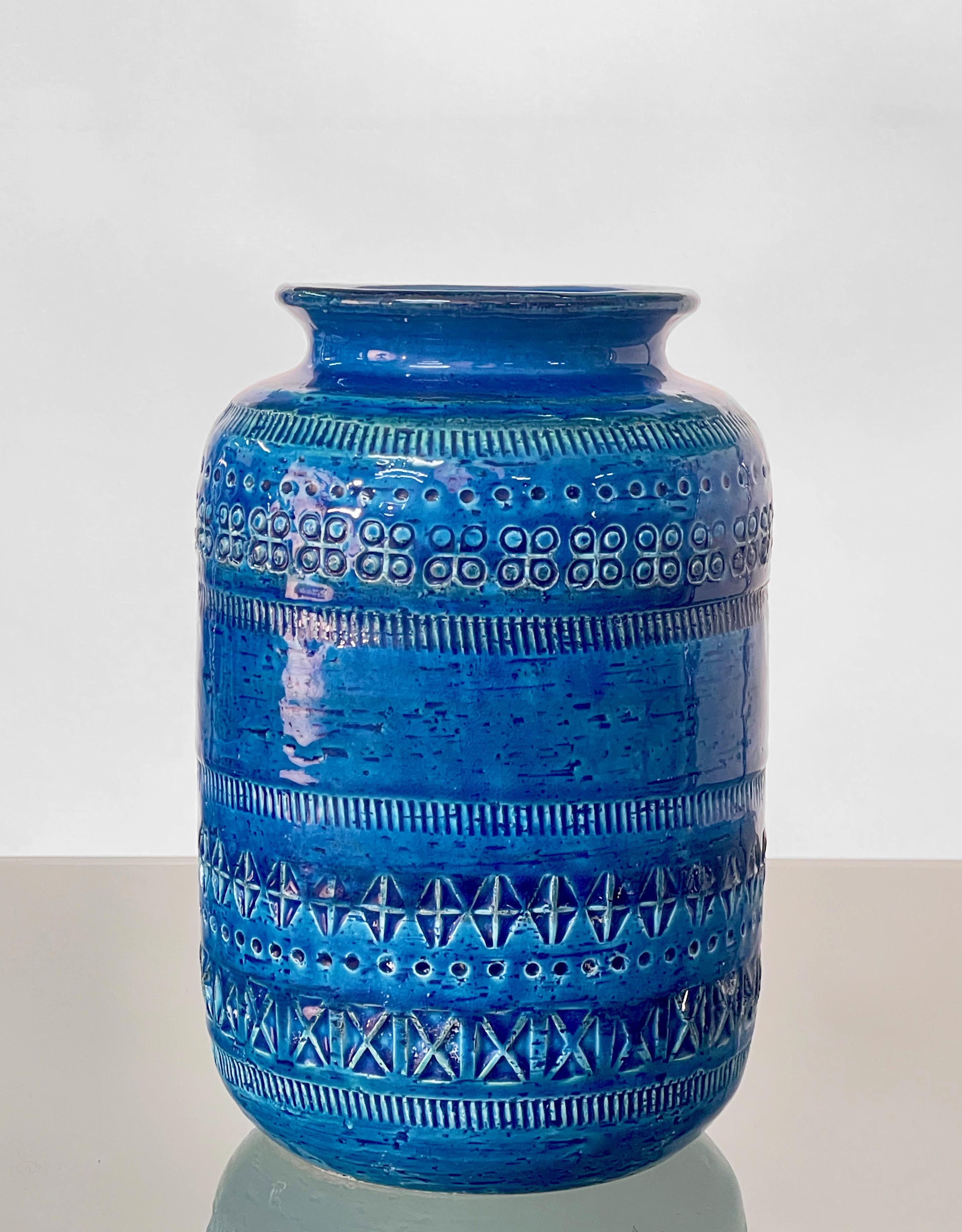 Montelupo and Londi Mid-Century Blue Ceramic Italian Vase for Bitossi, 1960s For Sale 8