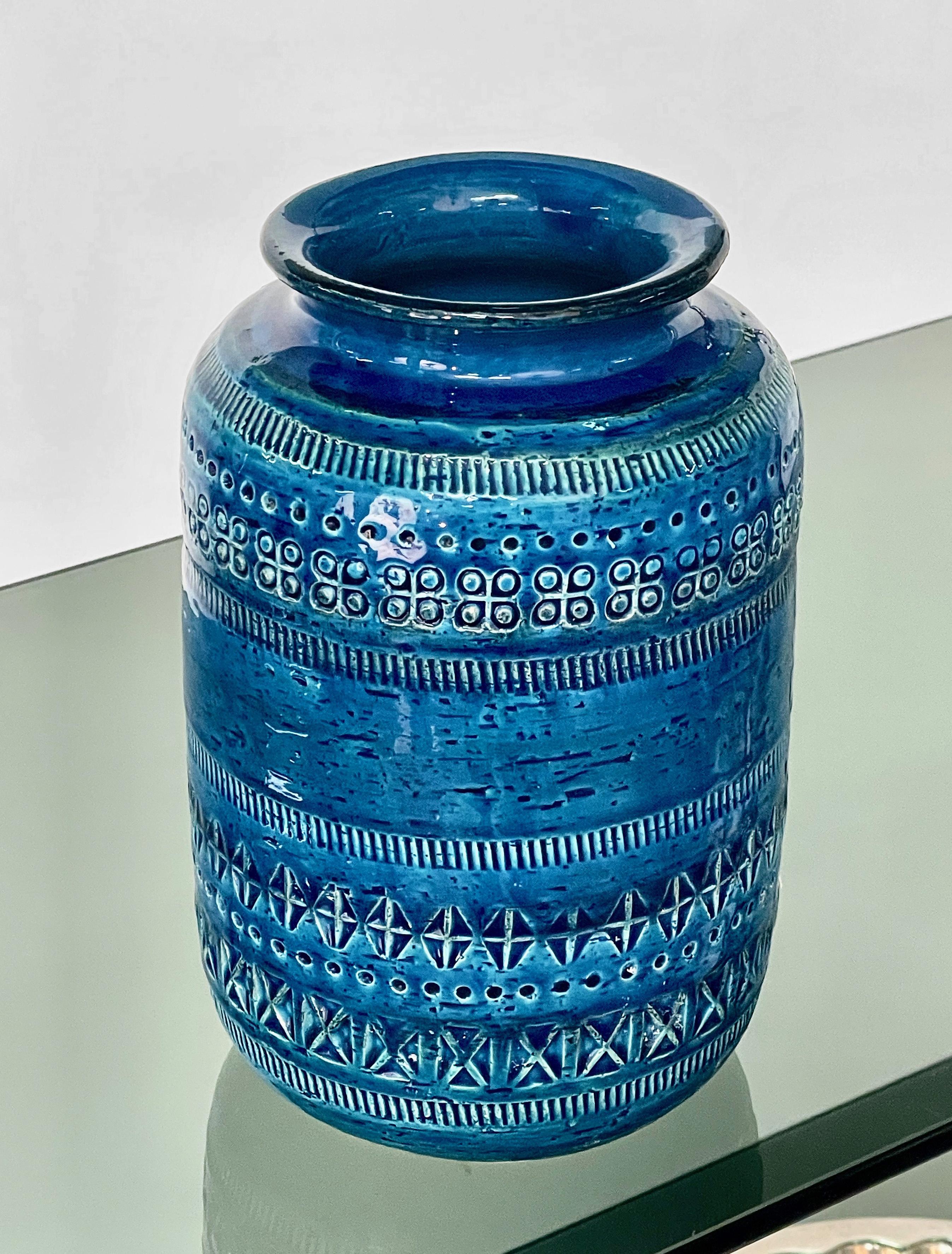 Montelupo and Londi Mid-Century Blue Ceramic Italian Vase for Bitossi, 1960s For Sale 9
