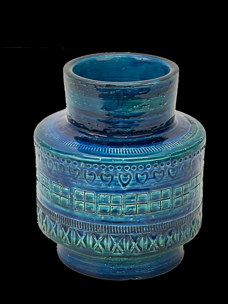 Mid-Century Modern Montelupo and Londi Midcentury Blue Ceramic Italian Vase for Bitossi, 1960s For Sale