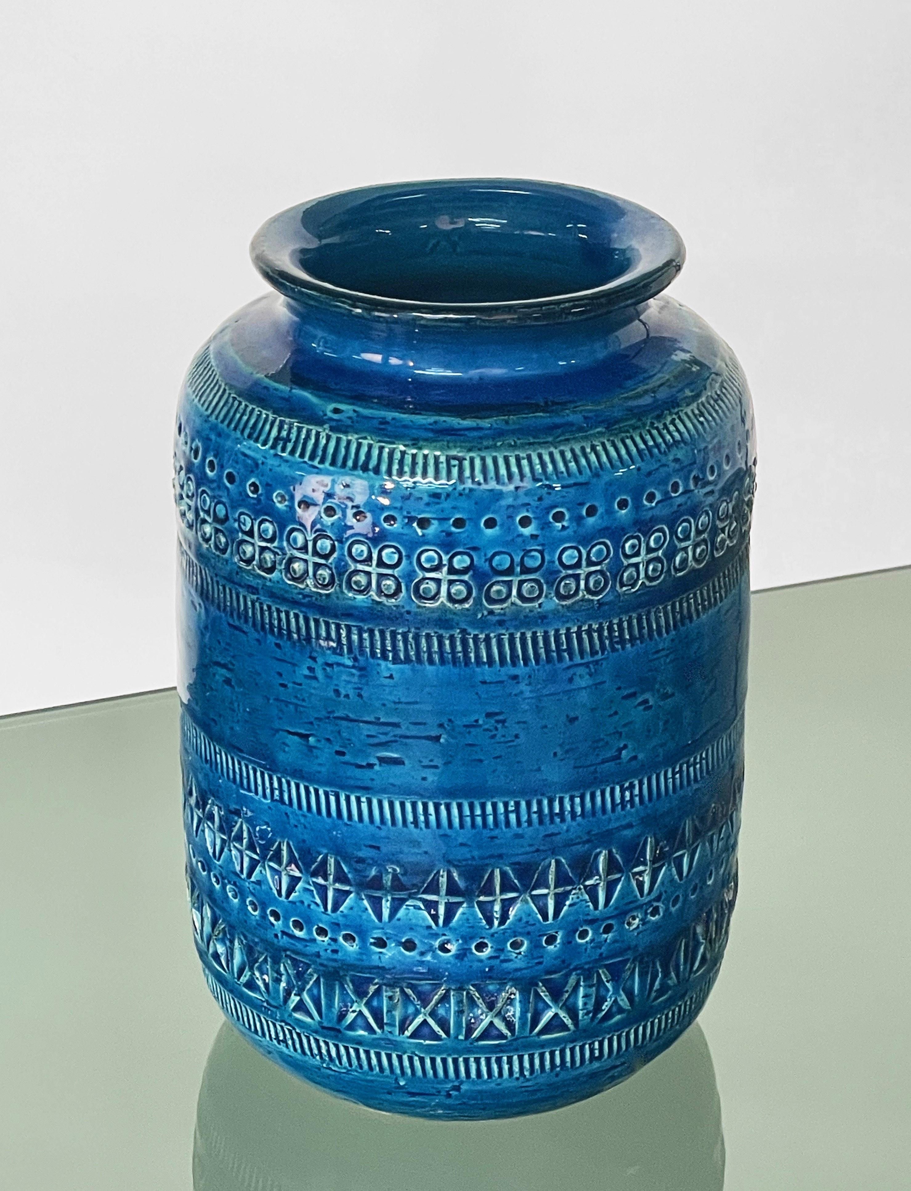 Montelupo und Londi Blaue italienische Keramikvase aus der Jahrhundertmitte für Bitossi, 1960er Jahre (Italienisch) im Angebot