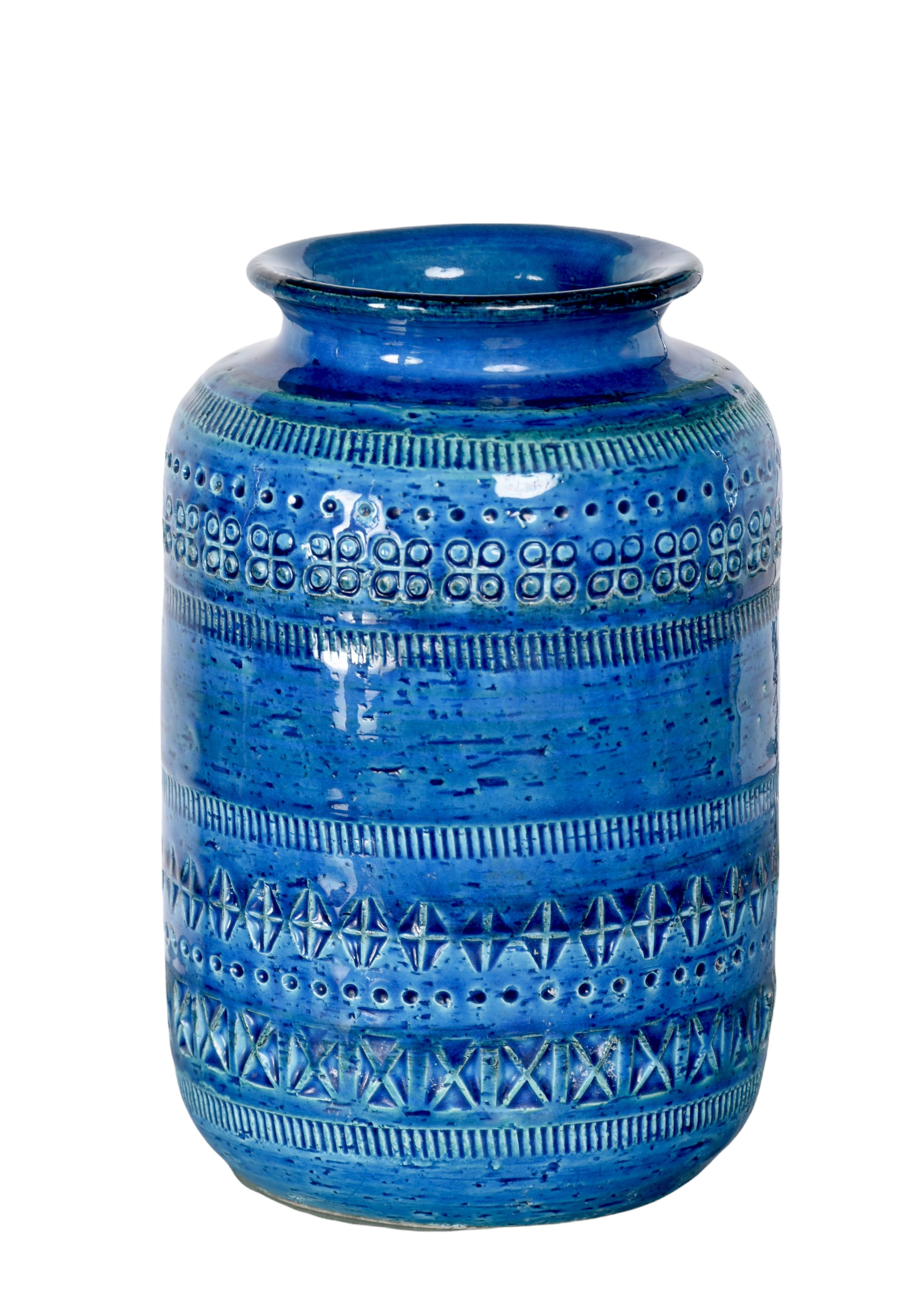 Montelupo und Londi Blaue italienische Keramikvase aus der Jahrhundertmitte für Bitossi, 1960er Jahre (Glasiert) im Angebot