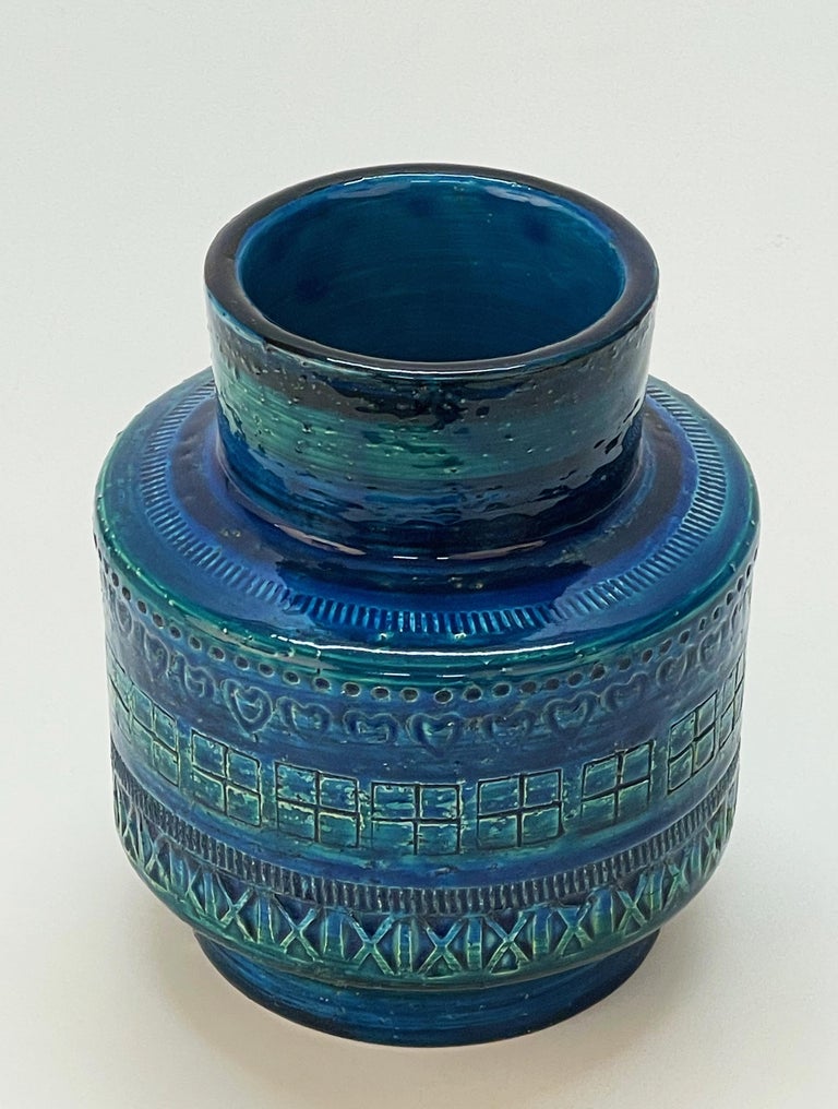 20th Century Montelupo and Londi Midcentury Blue Ceramic Italian Vase for Bitossi, 1960s For Sale