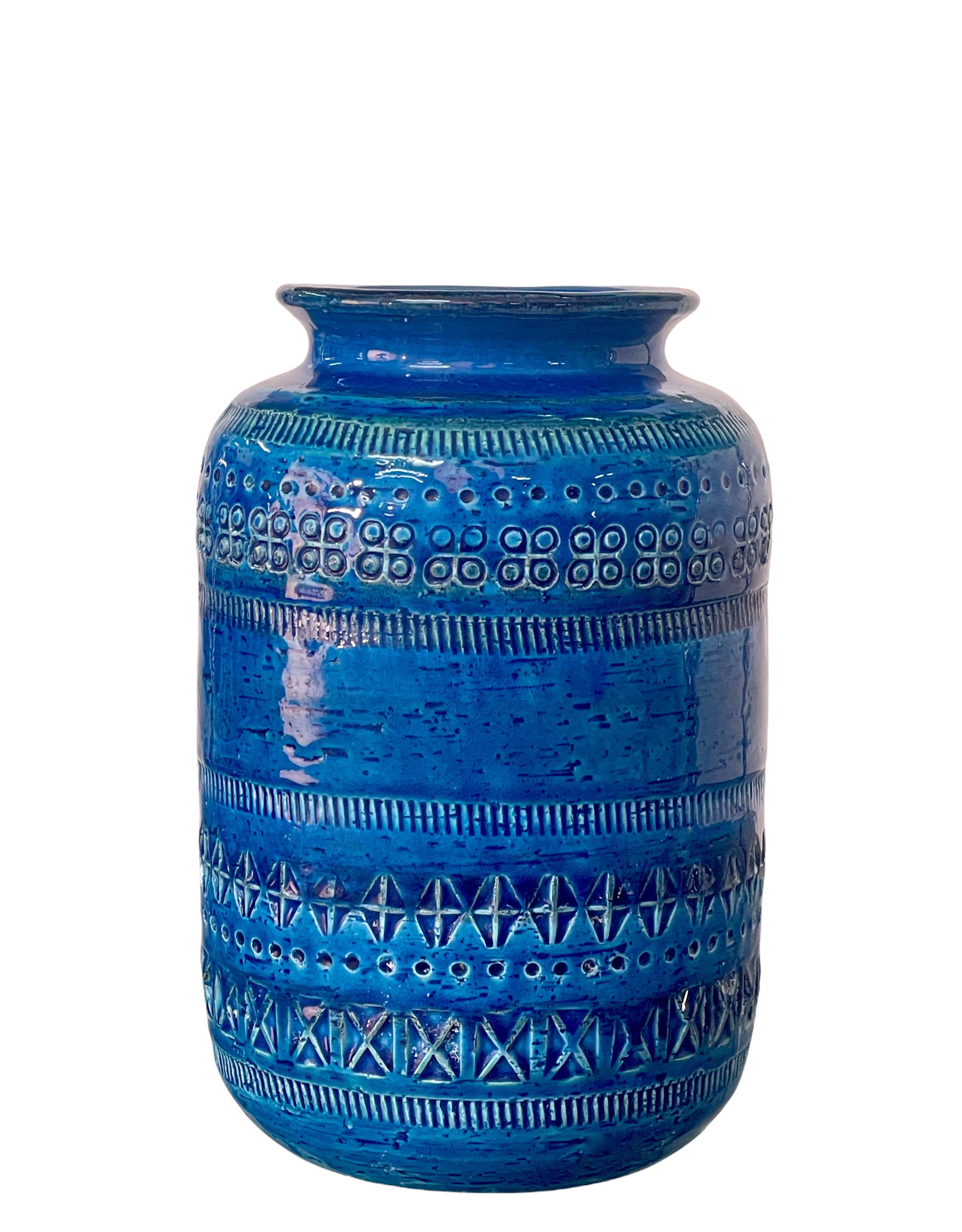 Glazed Montelupo and Londi Mid-Century Blue Ceramic Italian Vase for Bitossi, 1960s For Sale