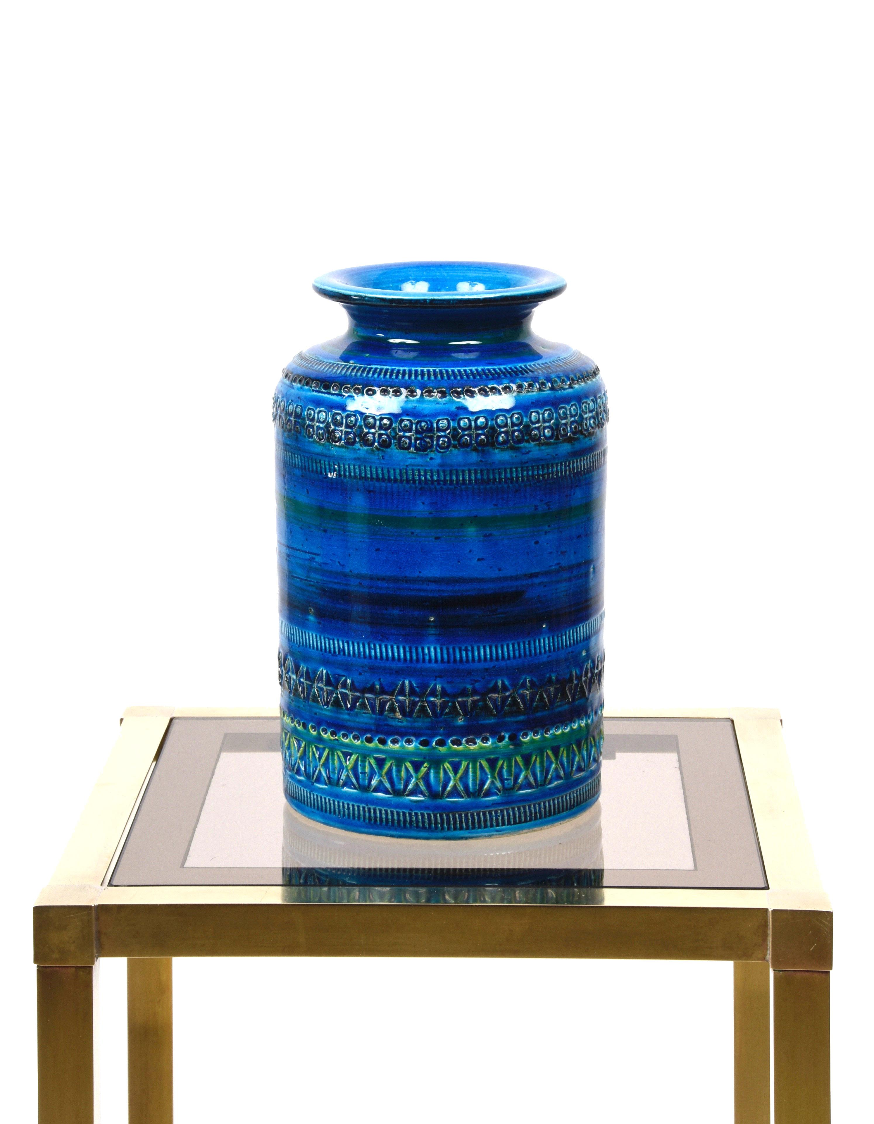 Montelupo and Londi Midcentury Blue Ceramic Italian Vase for Bitossi, 1960s In Good Condition For Sale In Roma, IT