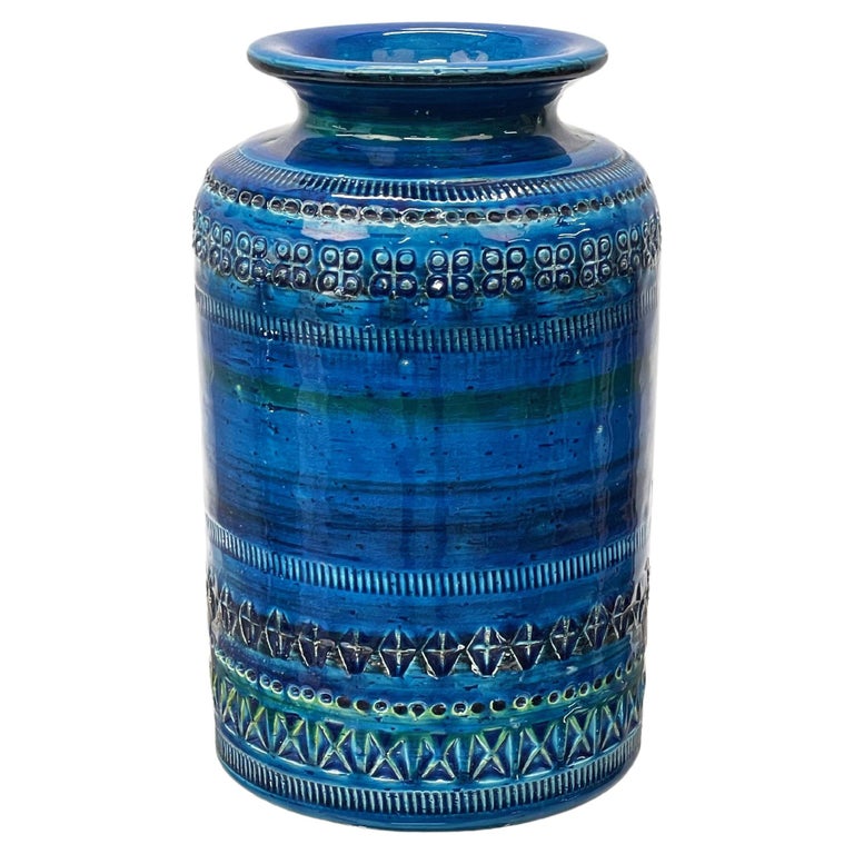 Montelupo and Londi Midcentury Blue Ceramic Italian Vase for Bitossi, 1960s For Sale