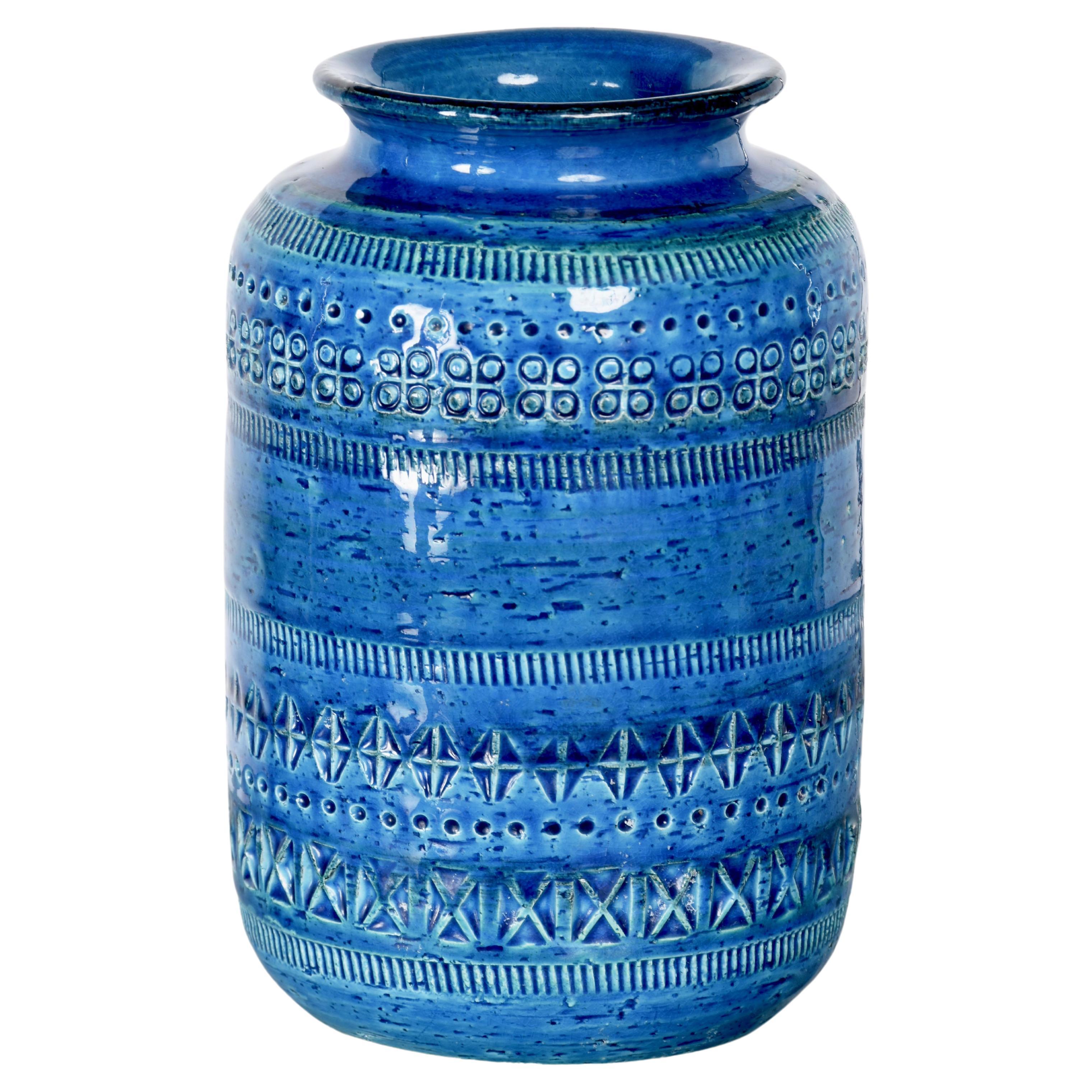 Montelupo and Londi Mid-Century Blue Ceramic Italian Vase for Bitossi, 1960s