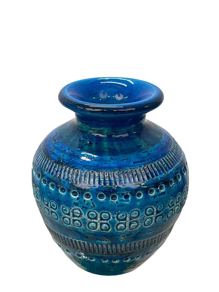 Mid-Century Modern Montelupo and Londi Midcentury Blue Terracotta Italian Vase for Bitossi, 1960s For Sale