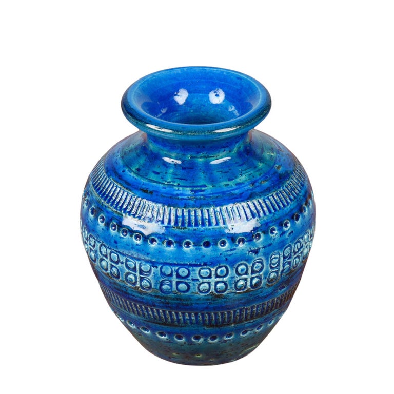 Glazed Montelupo and Londi Midcentury Blue Terracotta Italian Vase for Bitossi, 1960s For Sale