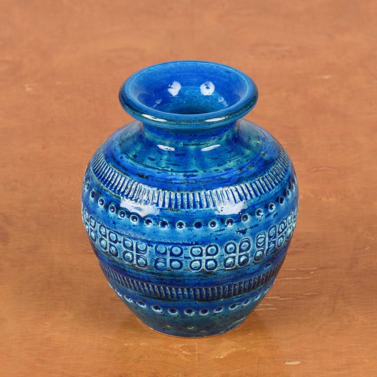 Montelupo and Londi Midcentury Blue Terracotta Italian Vase for Bitossi, 1960s In Good Condition For Sale In Roma, IT