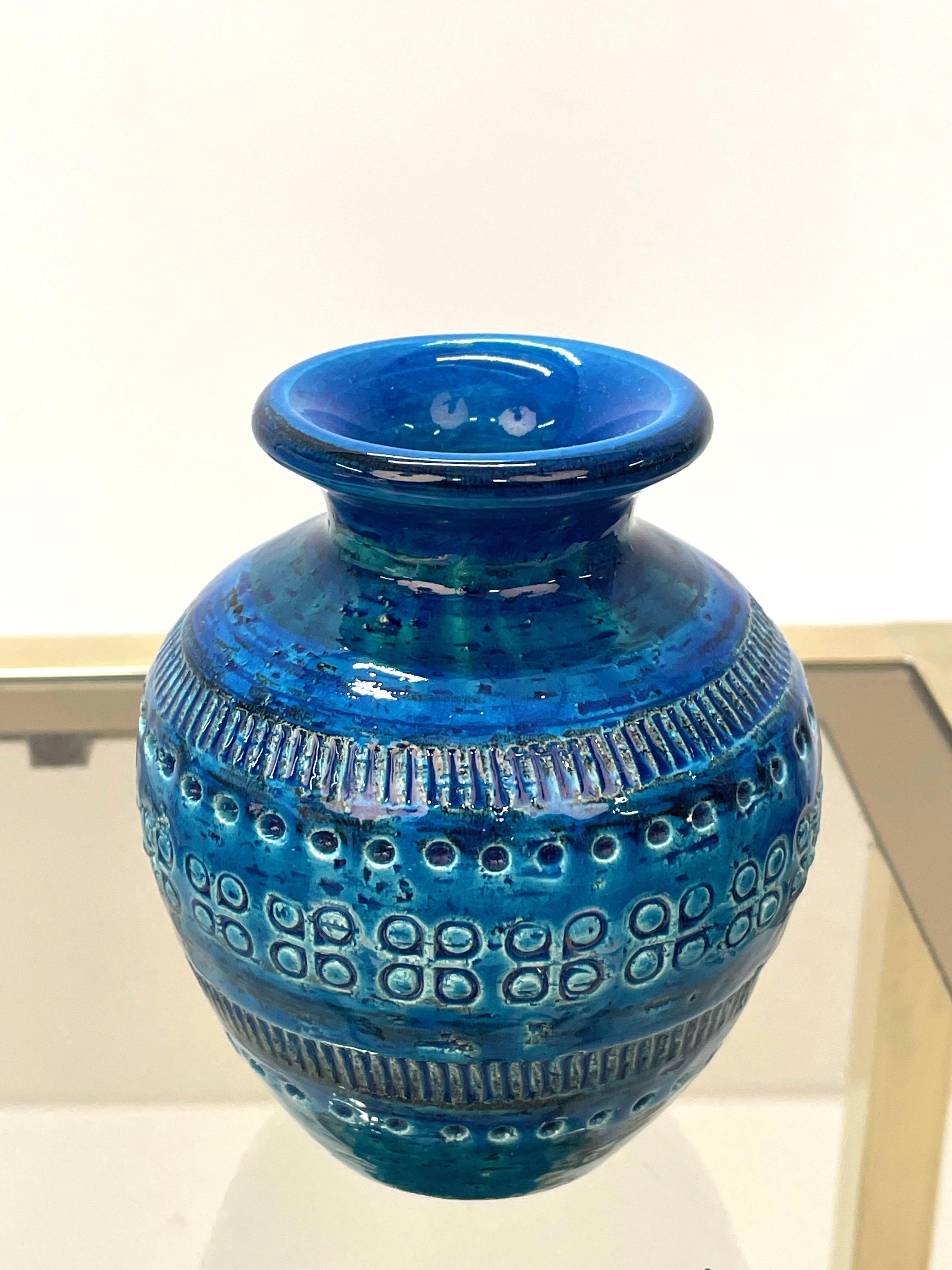 Glazed Montelupo and Londi Midcentury Blue Terracotta Italian Vase for Bitossi, 1960s