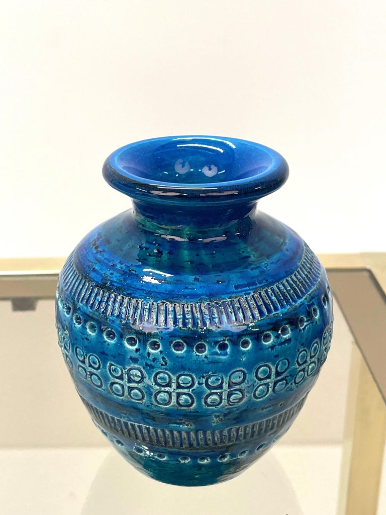 Ceramic Montelupo and Londi Midcentury Blue Terracotta Italian Vase for Bitossi, 1960s For Sale