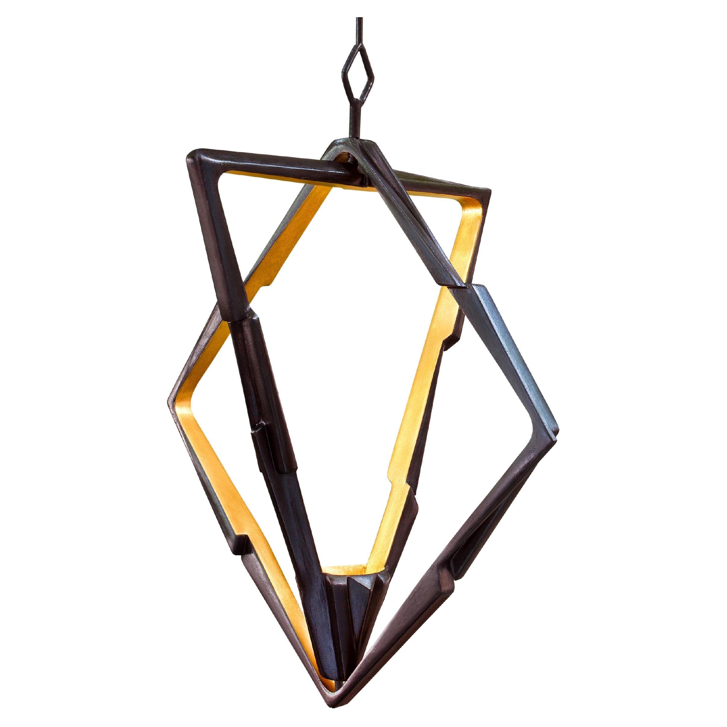 Monter Pendant, Chandelier in Black with Antique Gold Finish, Benediko For Sale